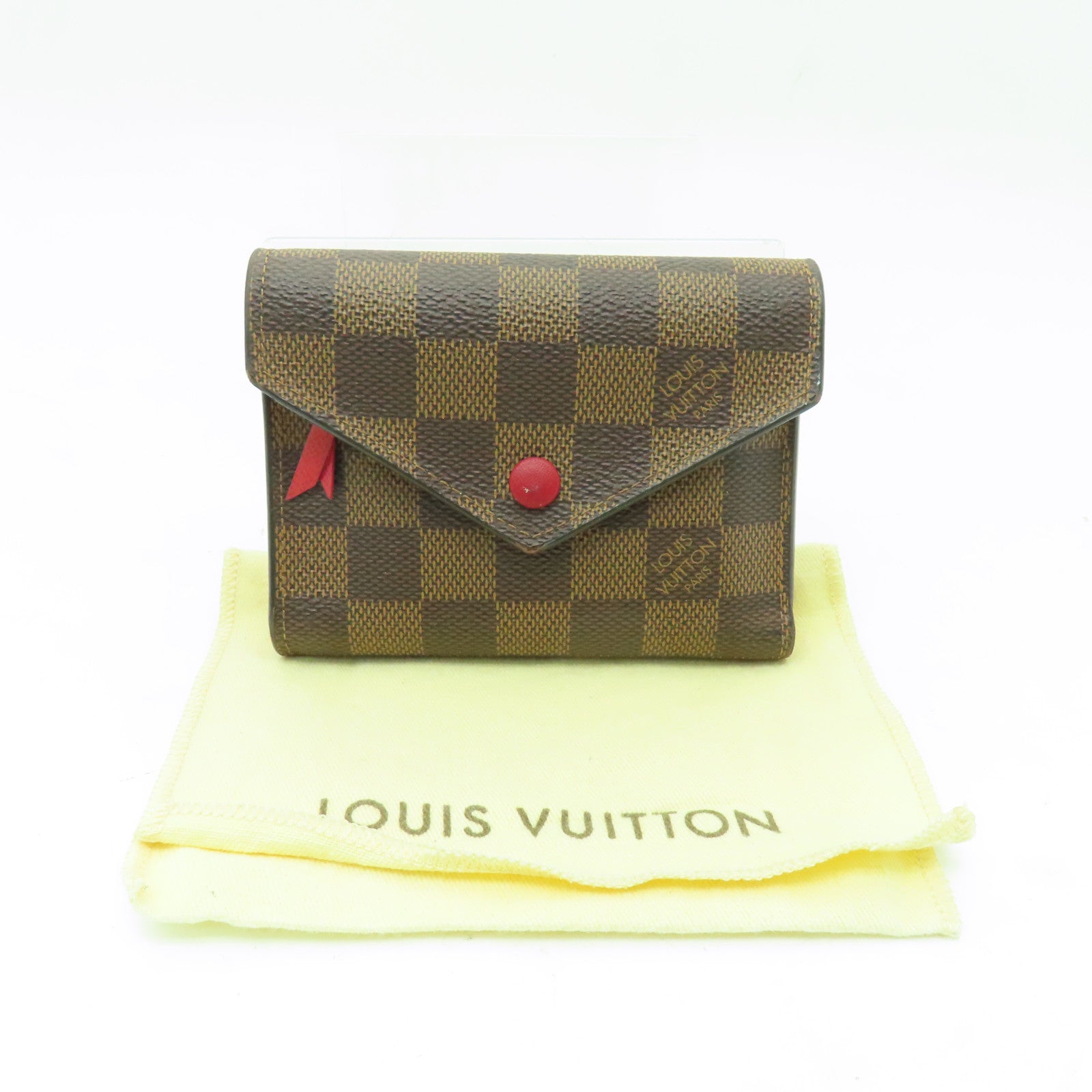 LOUIS VUITTON Damier Ebene Victorine Wallet金扣錢包棕色紅色