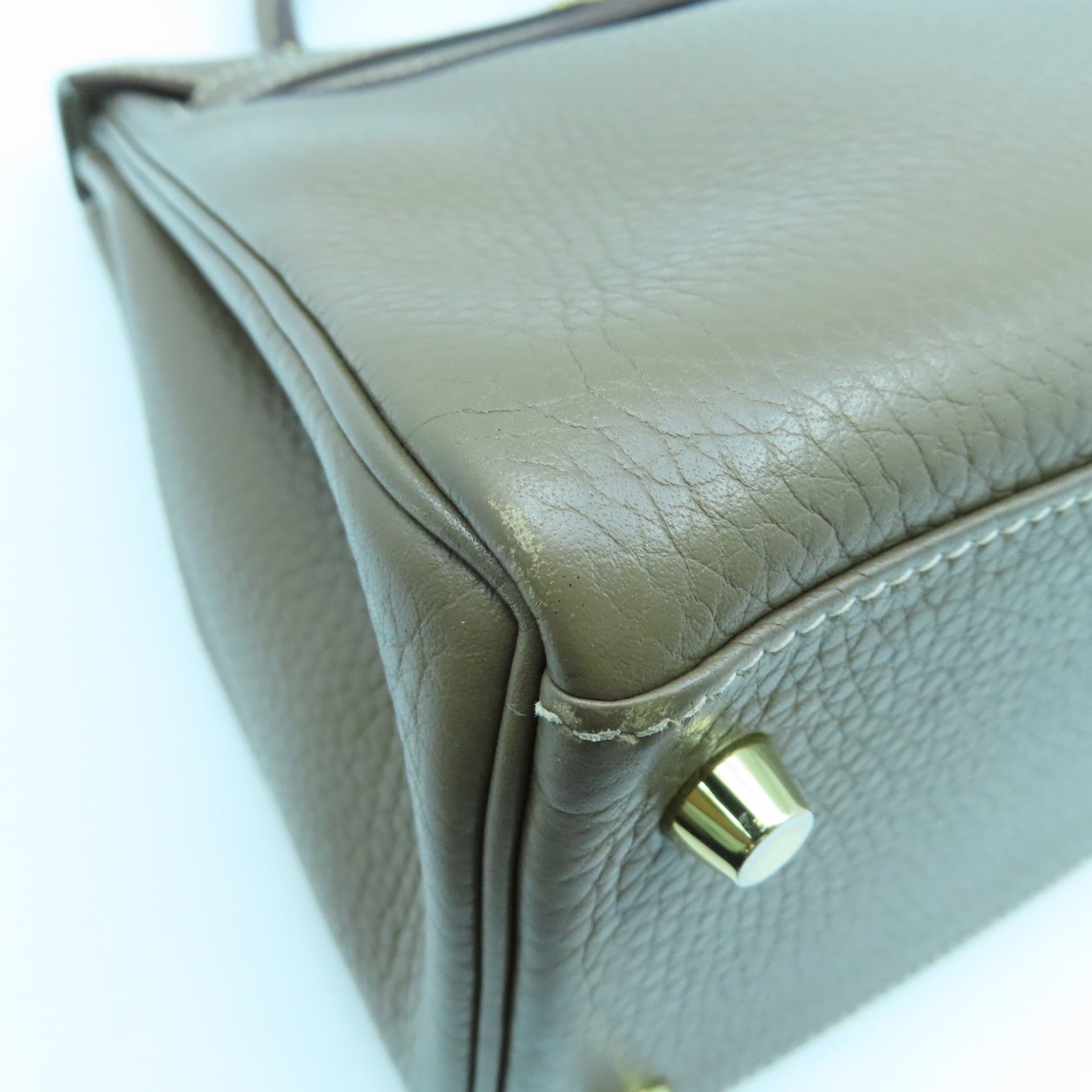 HERMES Clemence皮革Kelly 28金扣手挽肩背兩用袋大象灰色