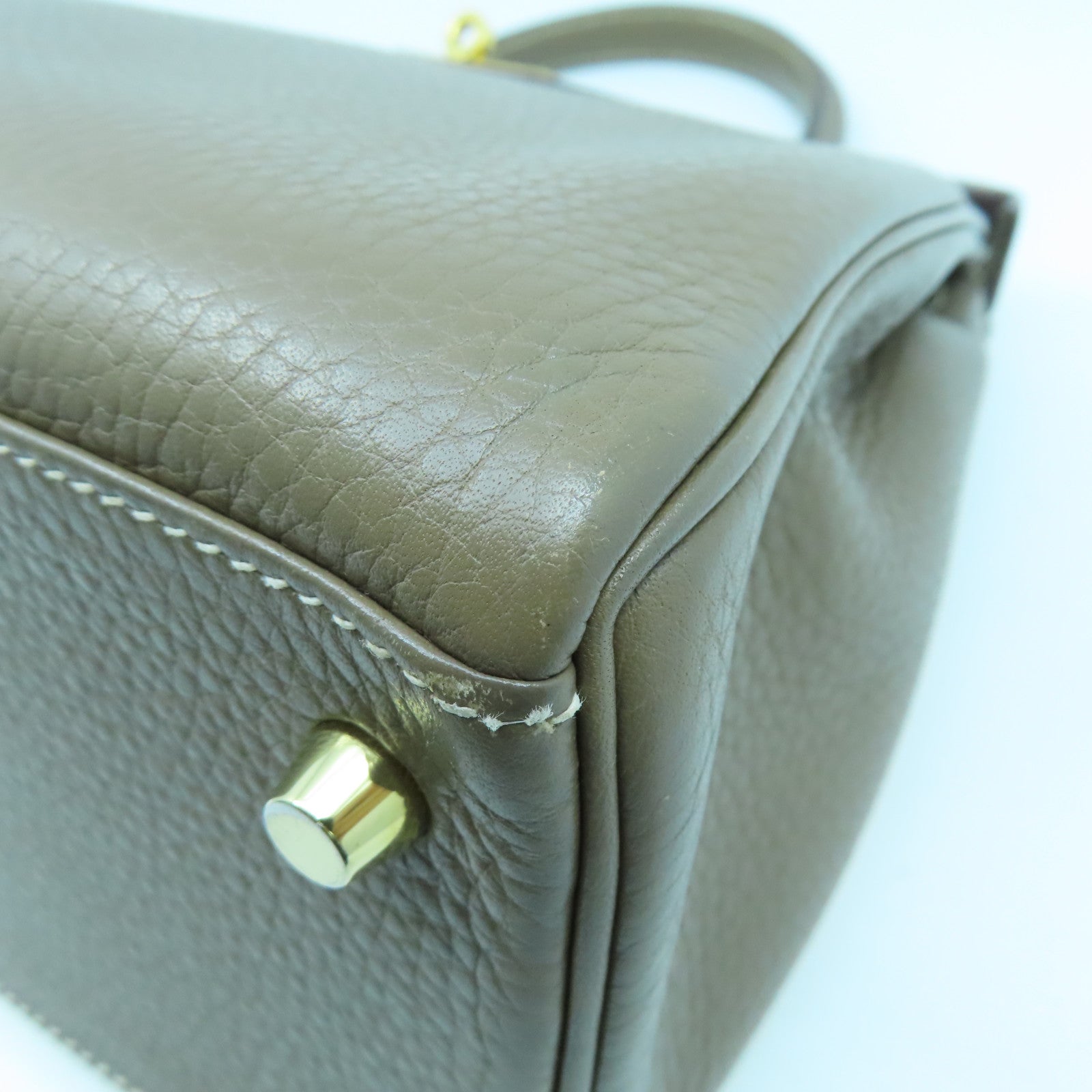 HERMES Clemence皮革Kelly 28金扣手挽肩背兩用袋大象灰色