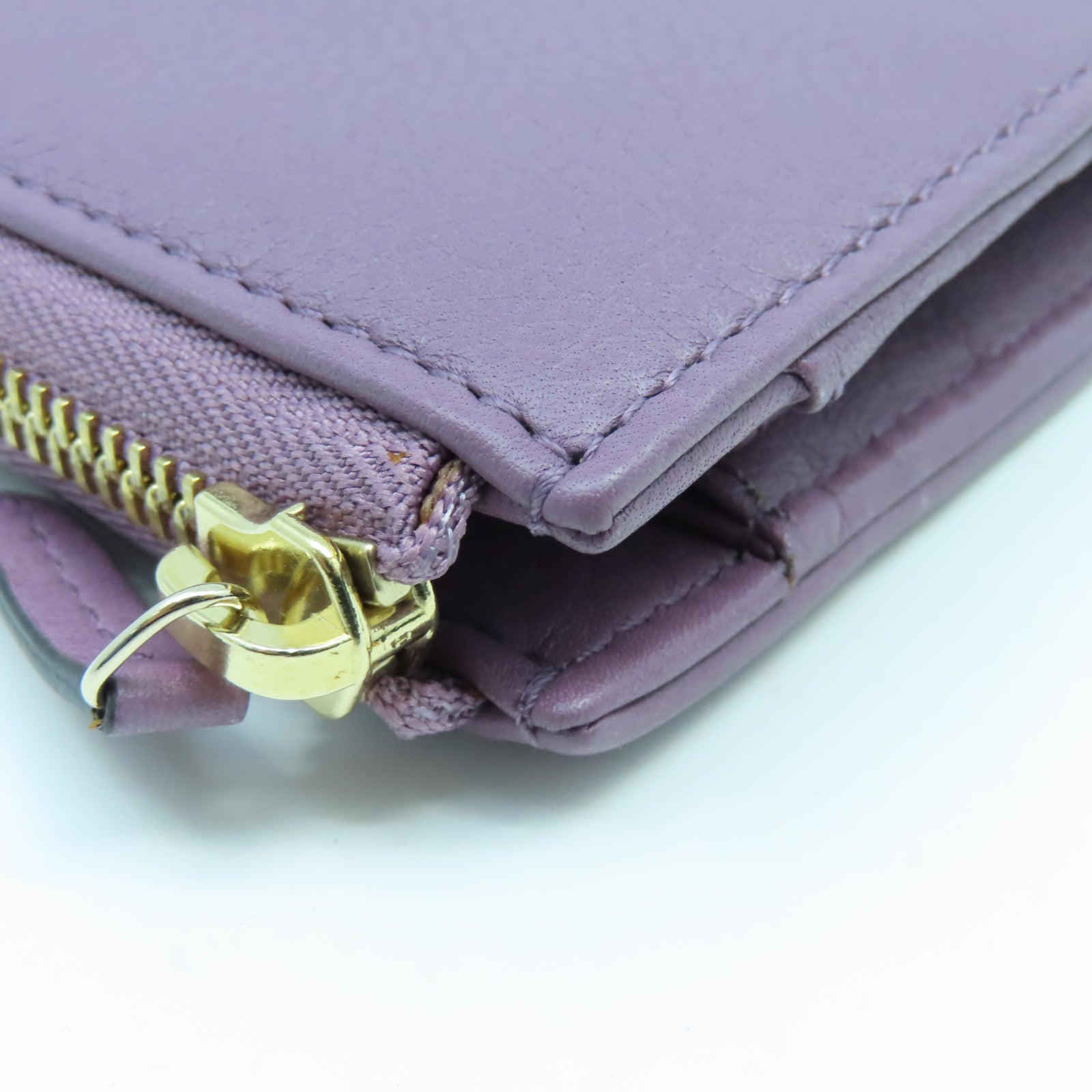 GUCCI Cowhide Leather Key Case 6 Gold Buckle Long Wallet Purple