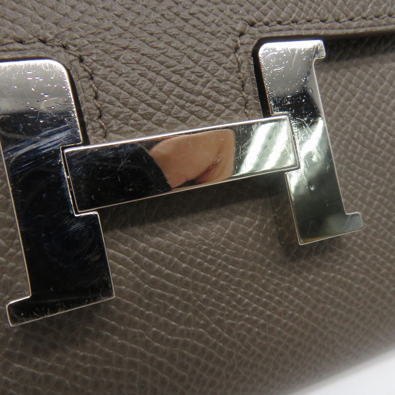 HERMES Epsom皮革Constance Compact Wallet銀扣錢包灰色
