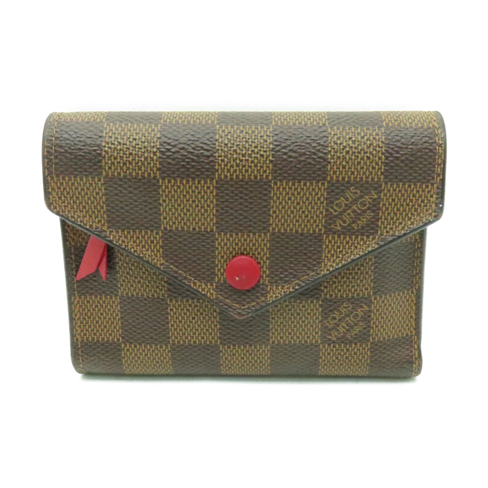 LOUIS VUITTON Damier Ebene Victorine Wallet金扣錢包棕色紅色