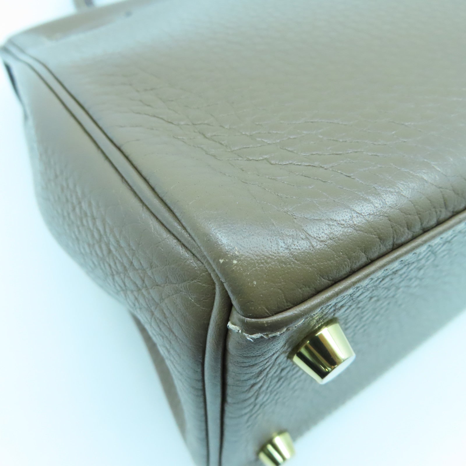 HERMES Clemence皮革Kelly 28金扣手挽肩背兩用袋大象灰色