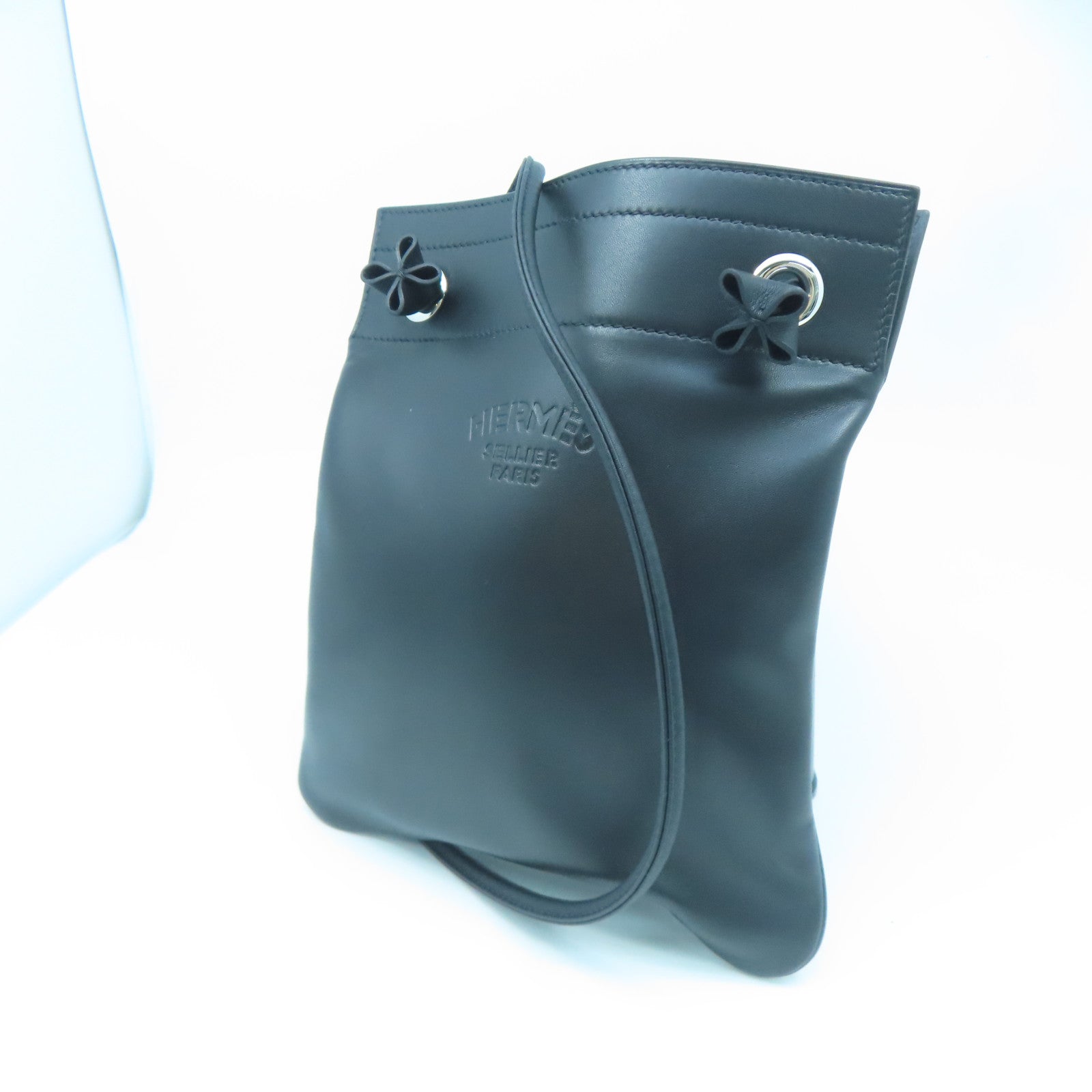 HERMES Swift Leather Aline Silver Buckle Shoulder Bag Black