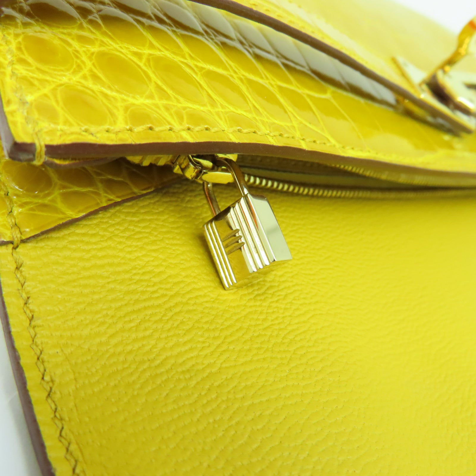 HERMES 鱷魚皮革Kelly Wallet金扣長錢包黃色