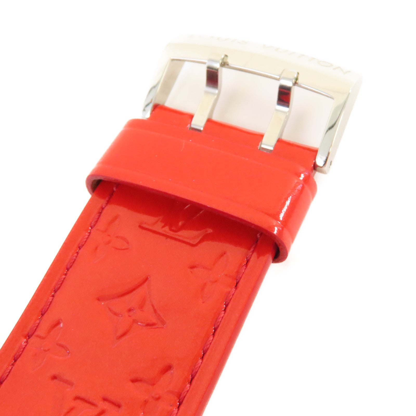 LOUIS VUITTON Monogram Vernis Tambour Lovely Rack Watch不鏽鋼/皮帶石英機芯手錶白色/紅色
