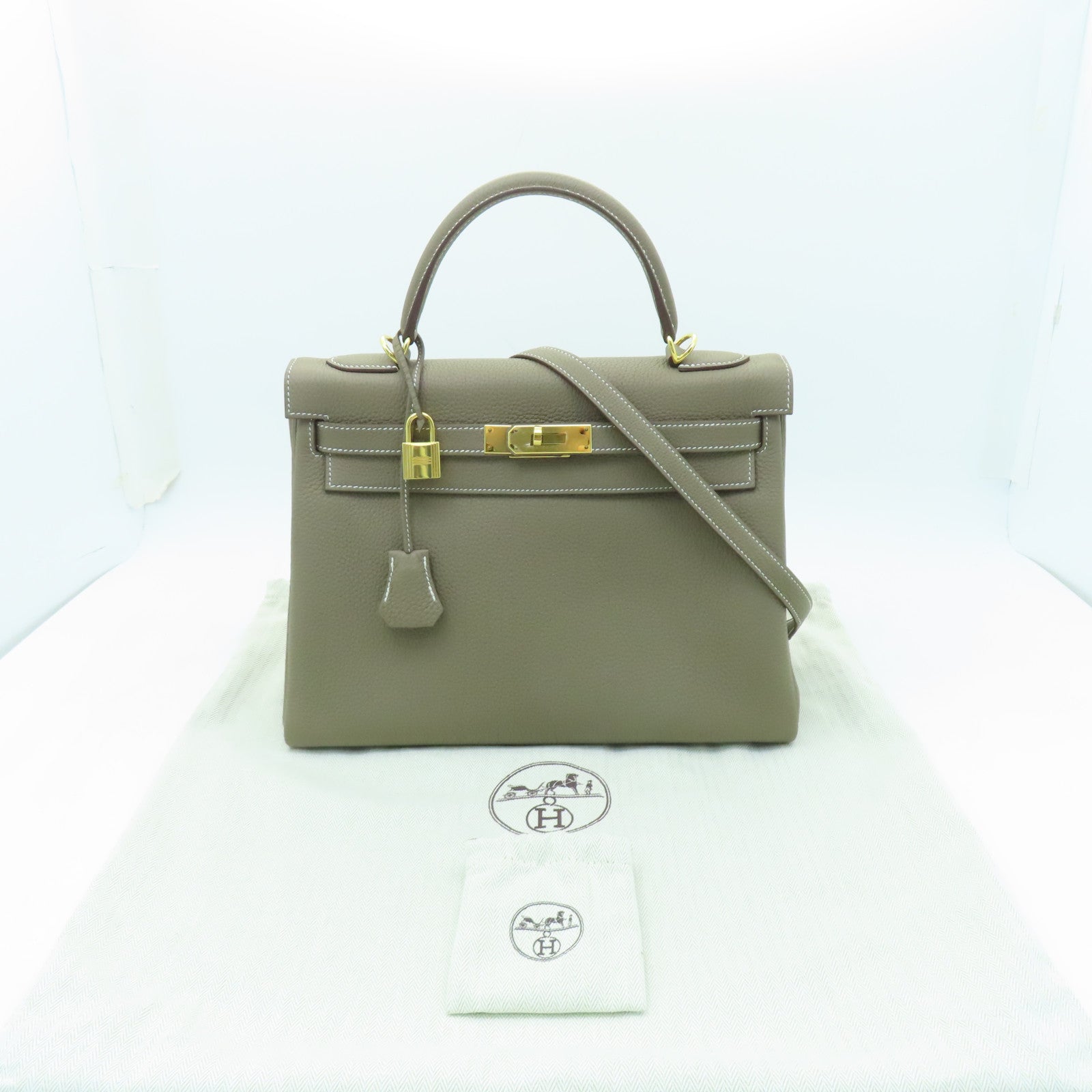 HERMES Togo皮革Kelly 32金扣手挽肩背兩用袋大象灰