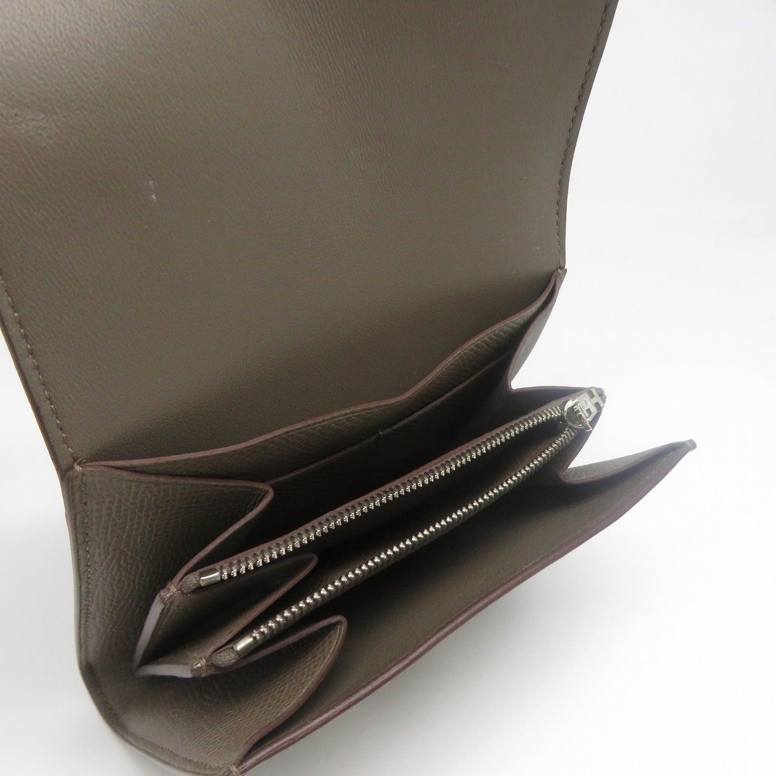 HERMES Epsom皮革Constance Compact Wallet銀扣錢包灰色