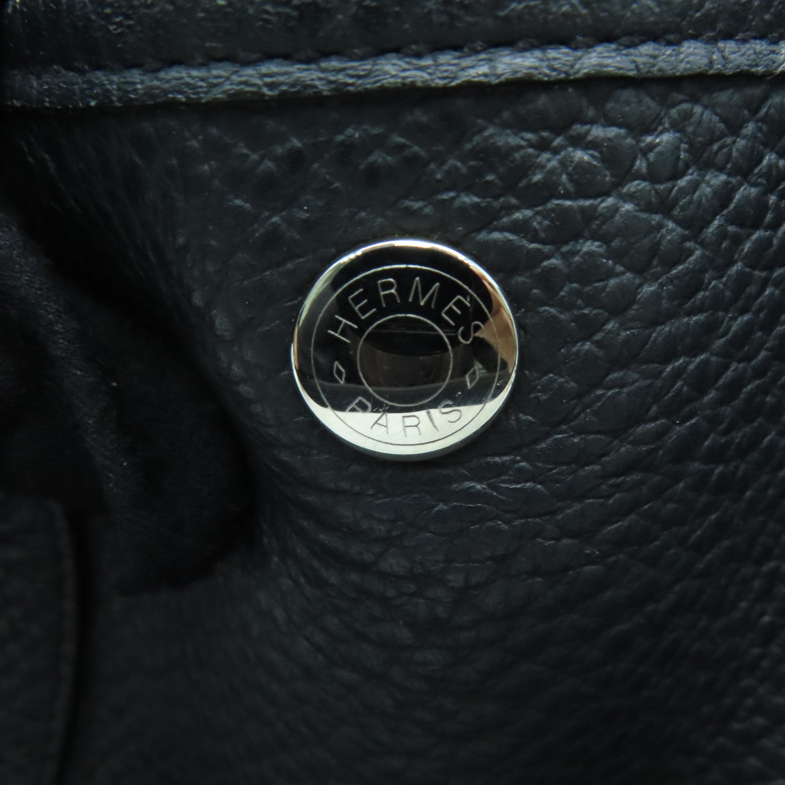 HERMES 【激减优惠】Country皮革Garden Party PM银扣手挽袋黑色