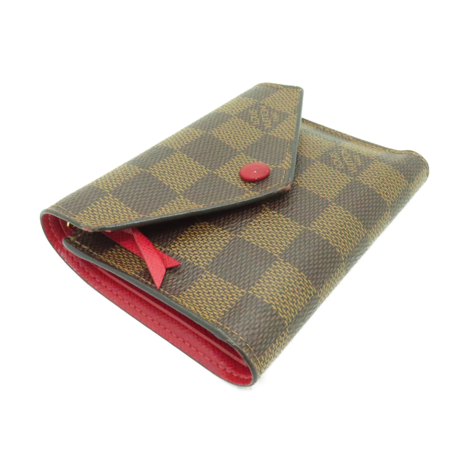 LOUIS VUITTON Damier Ebene Victorine Wallet金扣錢包棕色紅色
