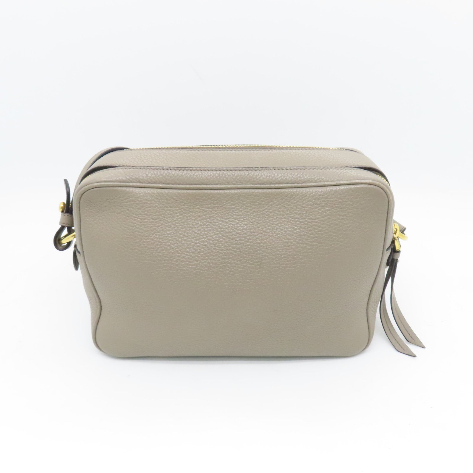 PRADA Leather Shoulder Bag Gold Buckle Gray