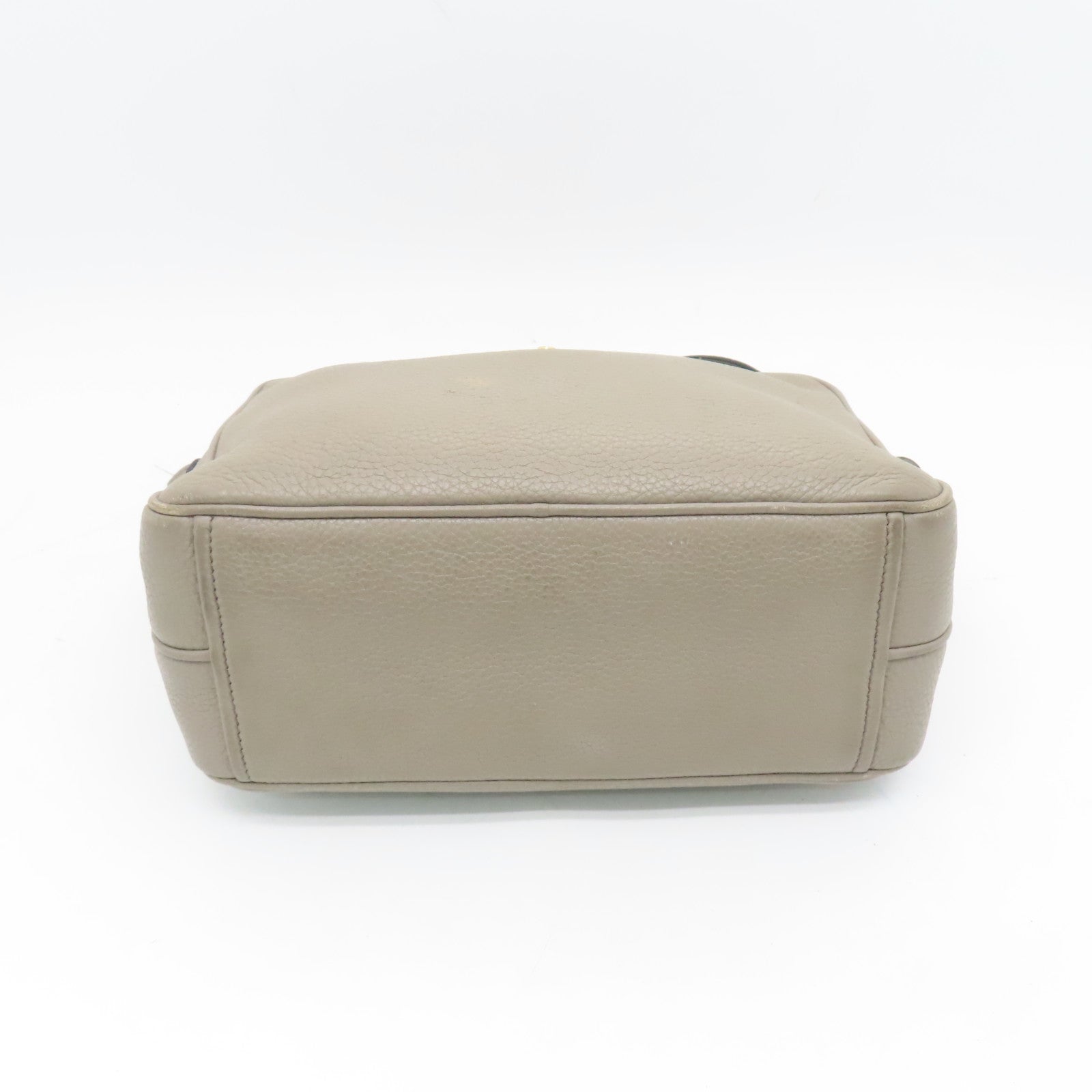 PRADA Leather Shoulder Bag Gold Buckle Gray