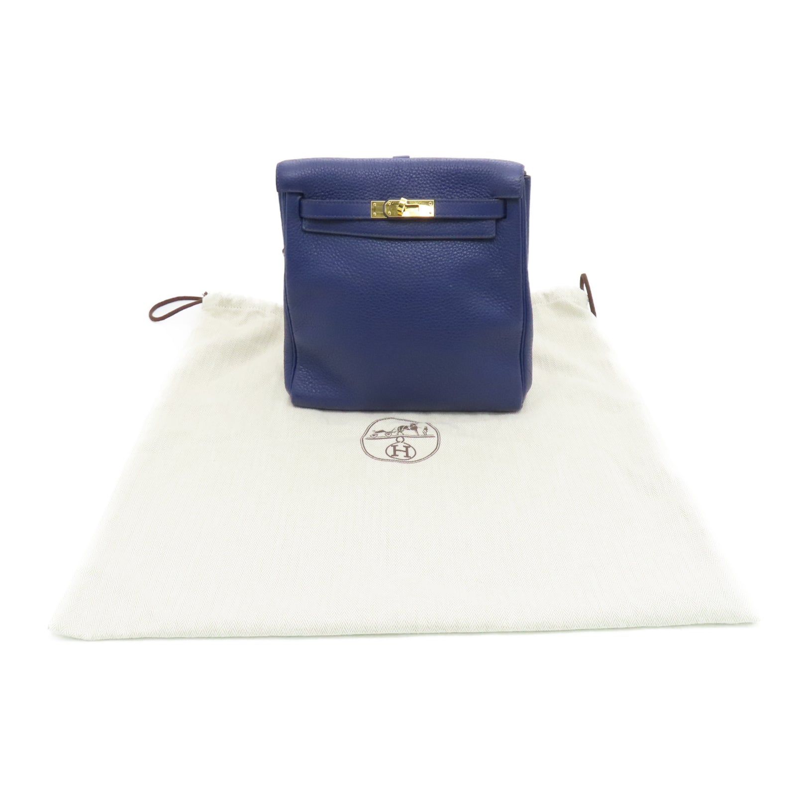 HERMES Taurillon Clemence Leather Kelly Ado Gold Buckle Backpack Sapphire Blue