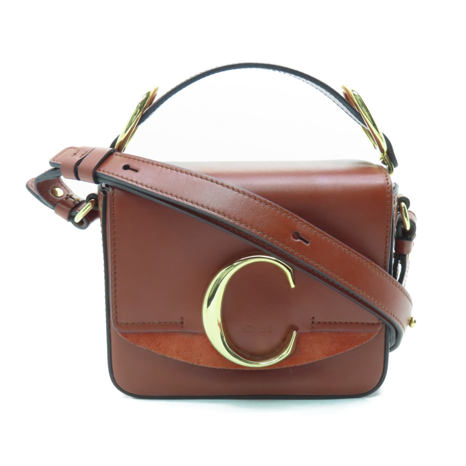 Chloe cowhide leather Shoulder Bag gold buckle handle shoulder bag brown