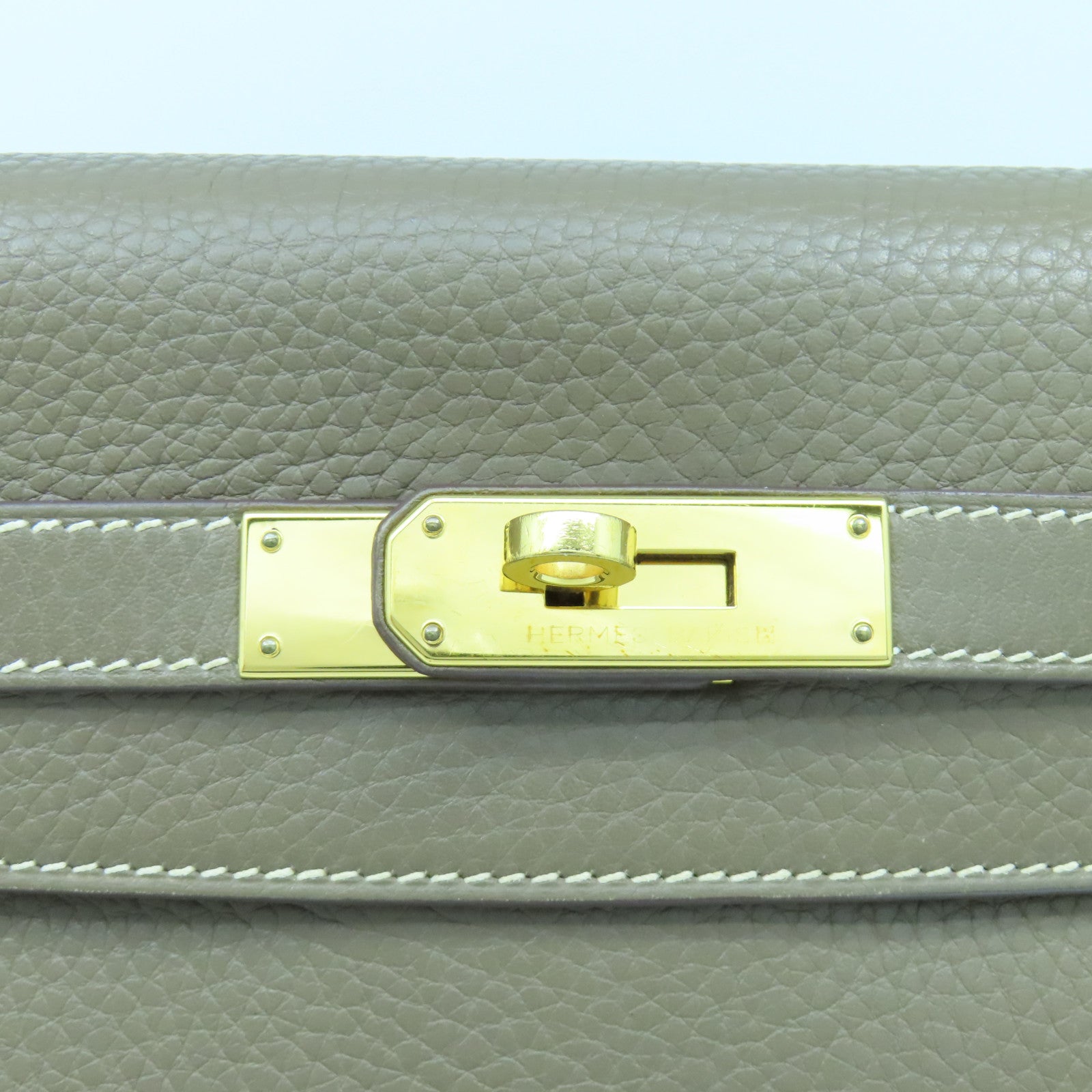 HERMES Clemence皮革Kelly 28金扣手挽肩背兩用袋大象灰色