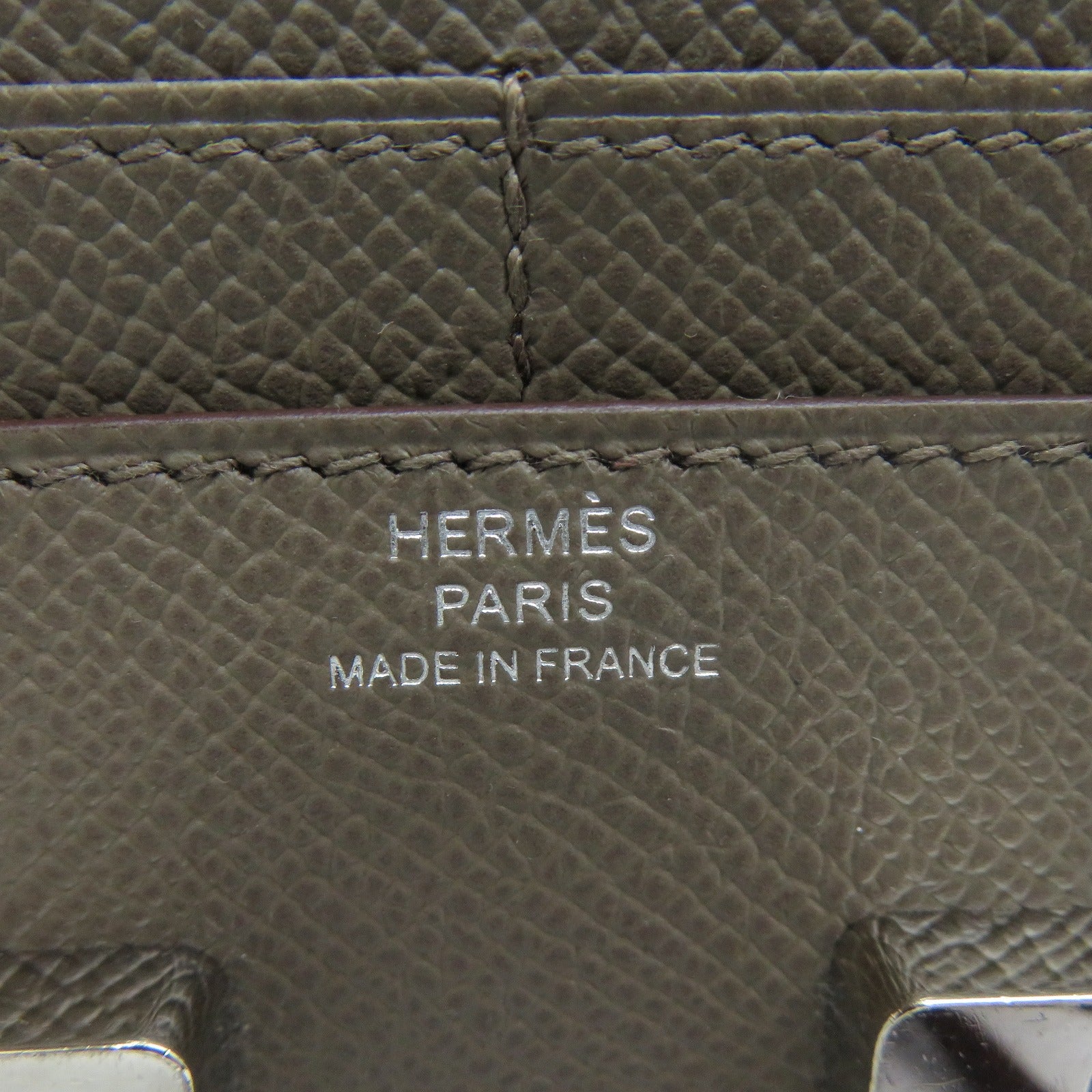 HERMES Epsom皮革Constance Compact Wallet銀扣錢包灰色