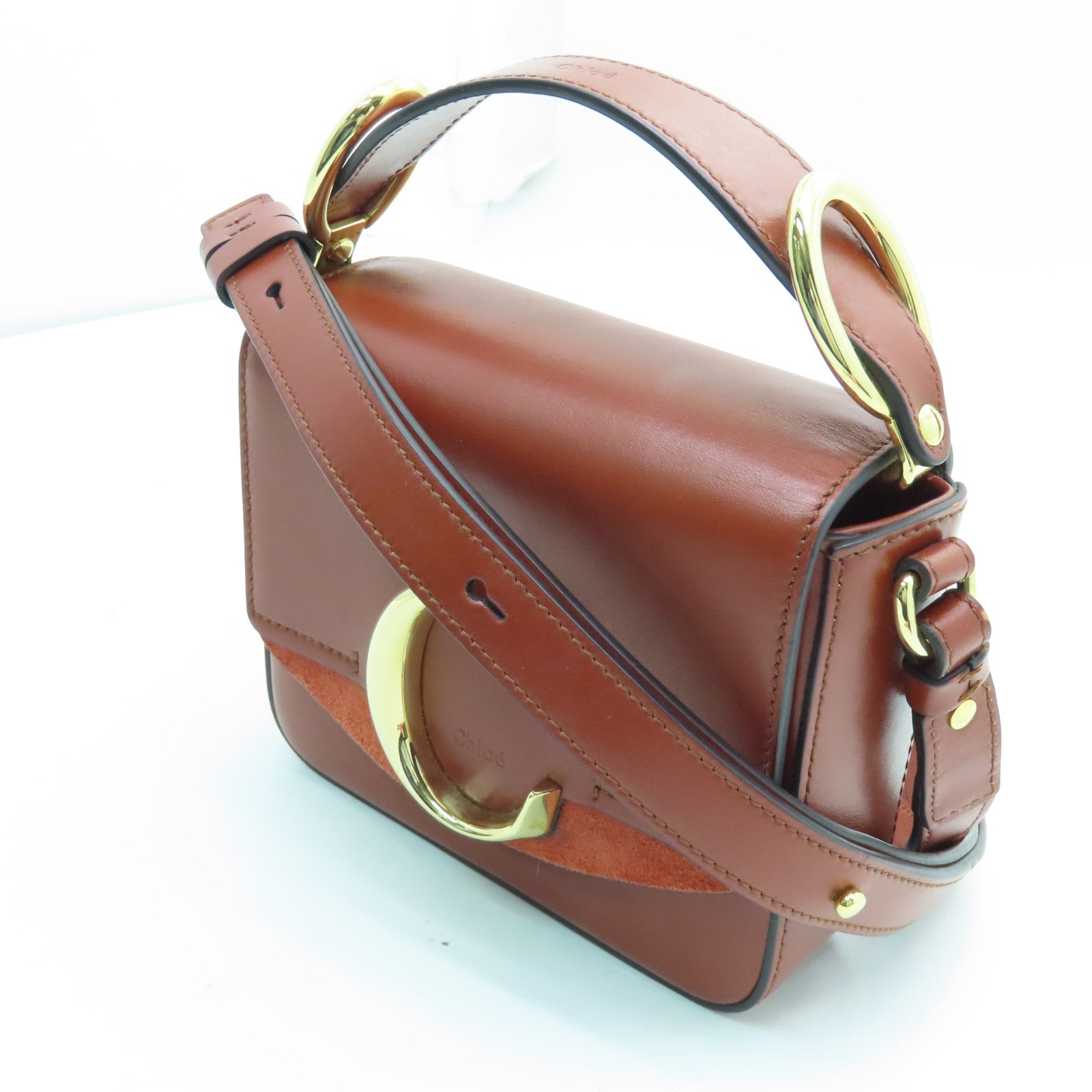 Chloe cowhide leather Shoulder Bag gold buckle handle shoulder bag brown