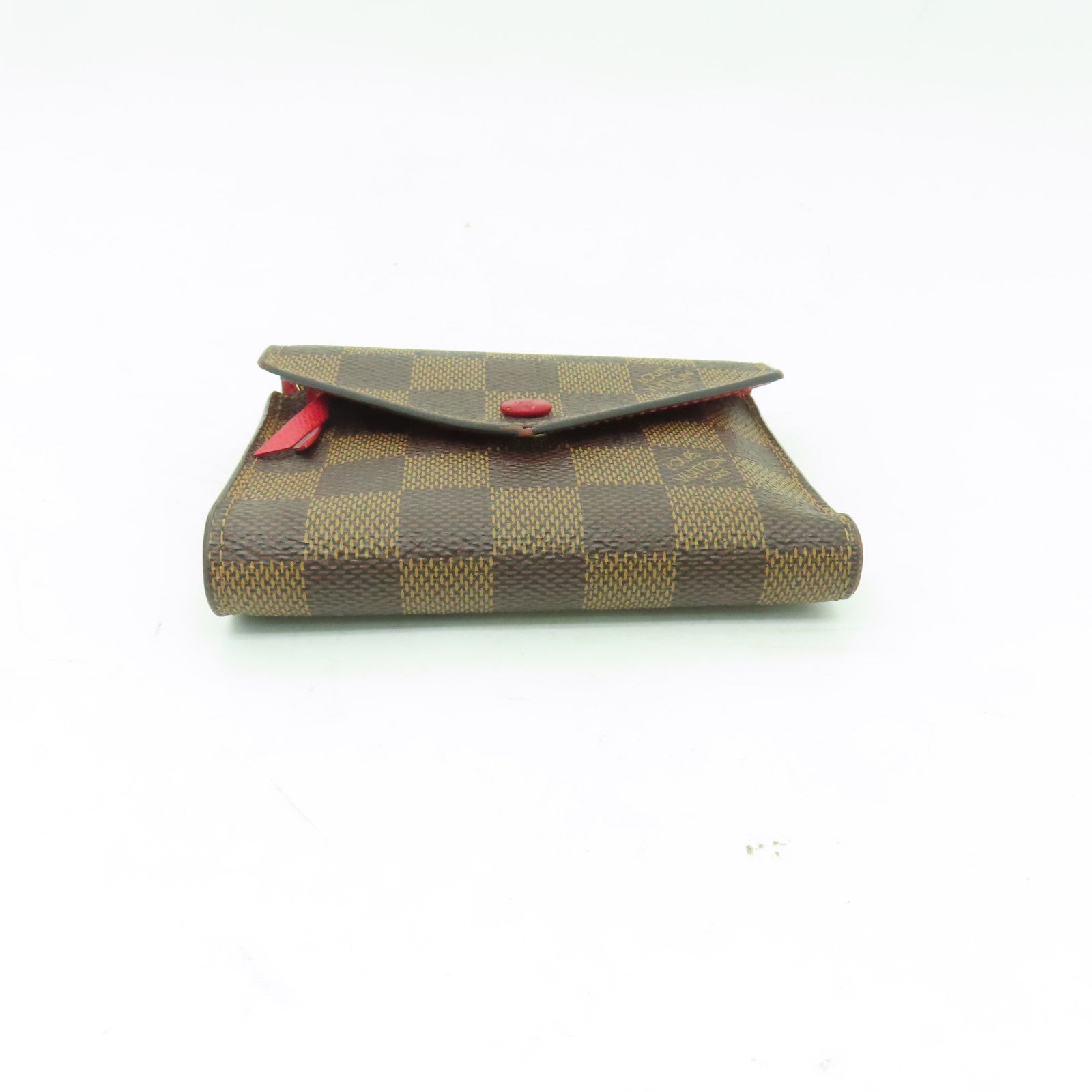 LOUIS VUITTON Damier Ebene Victorine Wallet金扣錢包棕色紅色