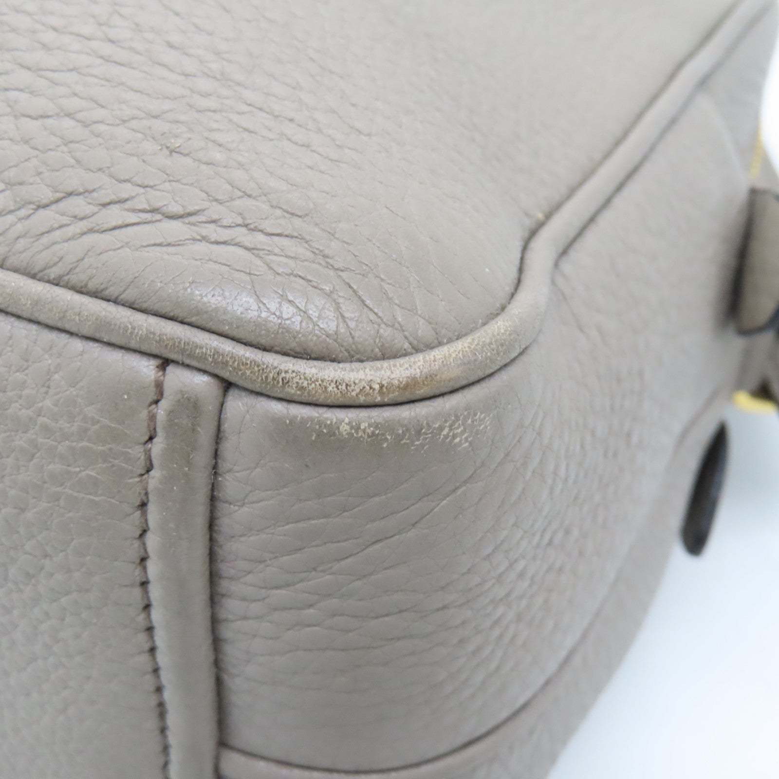 PRADA Leather Shoulder Bag Gold Buckle Gray