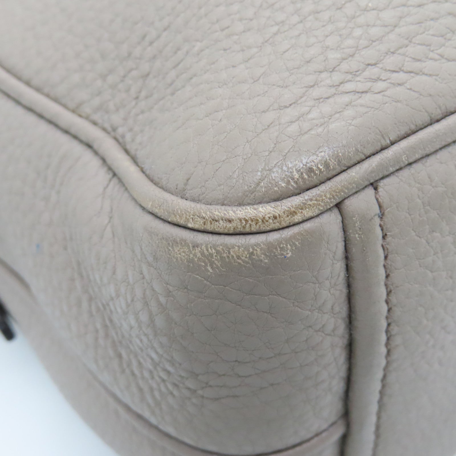 PRADA Leather Shoulder Bag Gold Buckle Gray