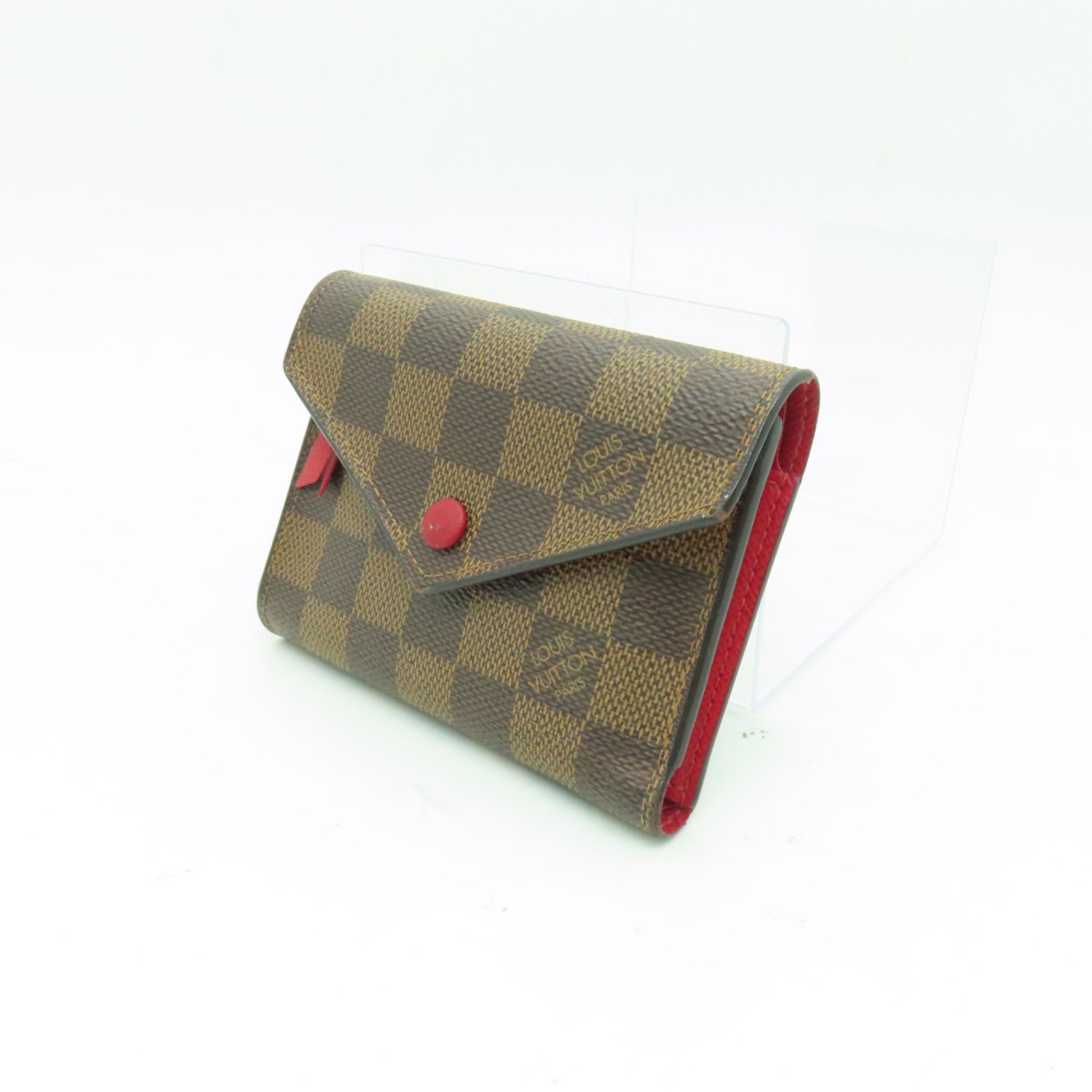LOUIS VUITTON Damier Ebene Victorine Wallet金扣錢包棕色紅色