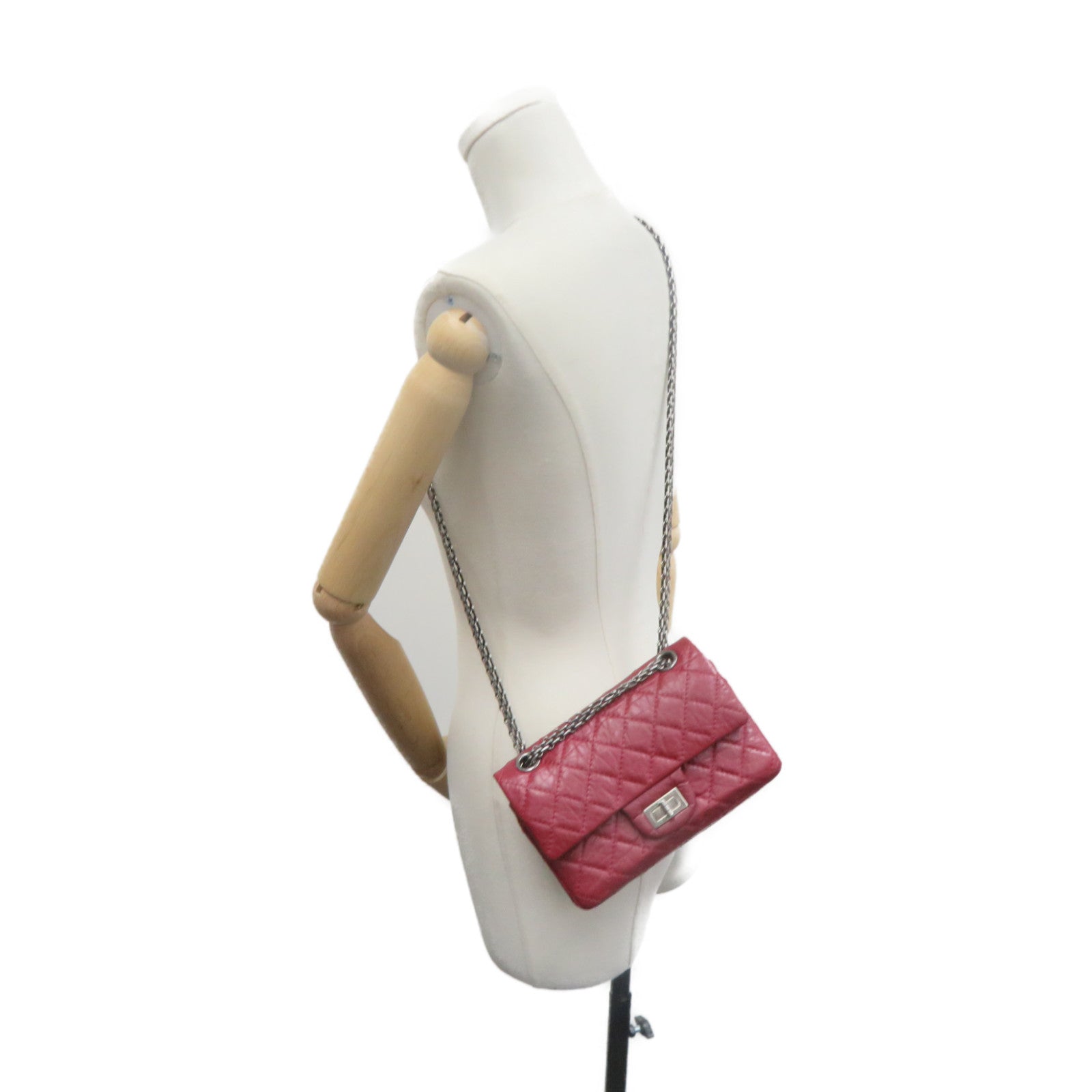 CHANEL Lingge cowhide leather 2.55 Chain Shoulder Bag silver buckle chain shoulder bag wine red