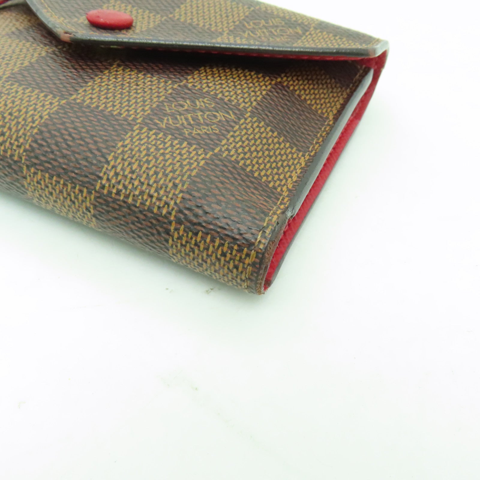 LOUIS VUITTON Damier Ebene Victorine Wallet金扣錢包棕色紅色