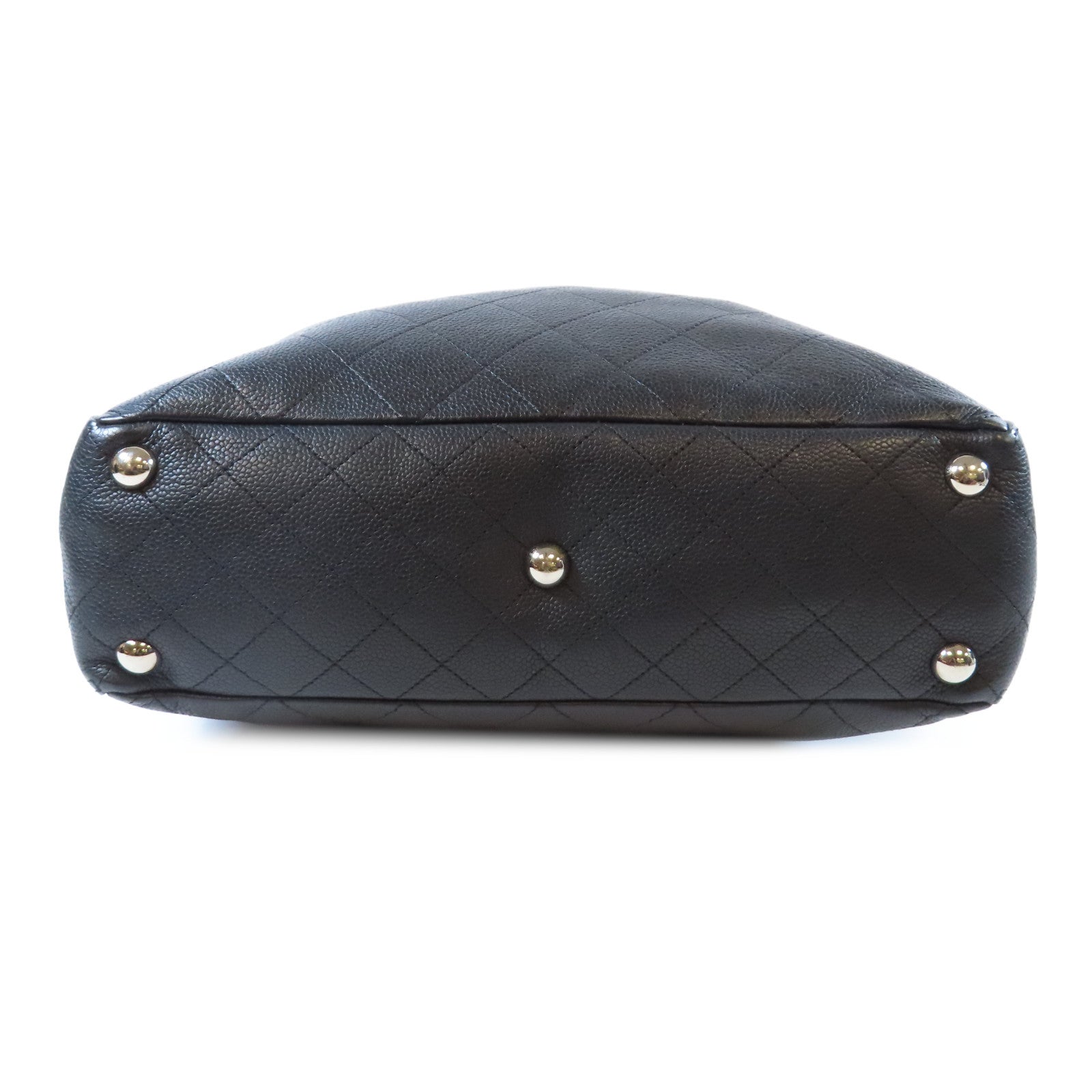 CHANEL 菱格Caviar皮革Chain Shoulder Bag銀扣鏈帶肩背袋黑色