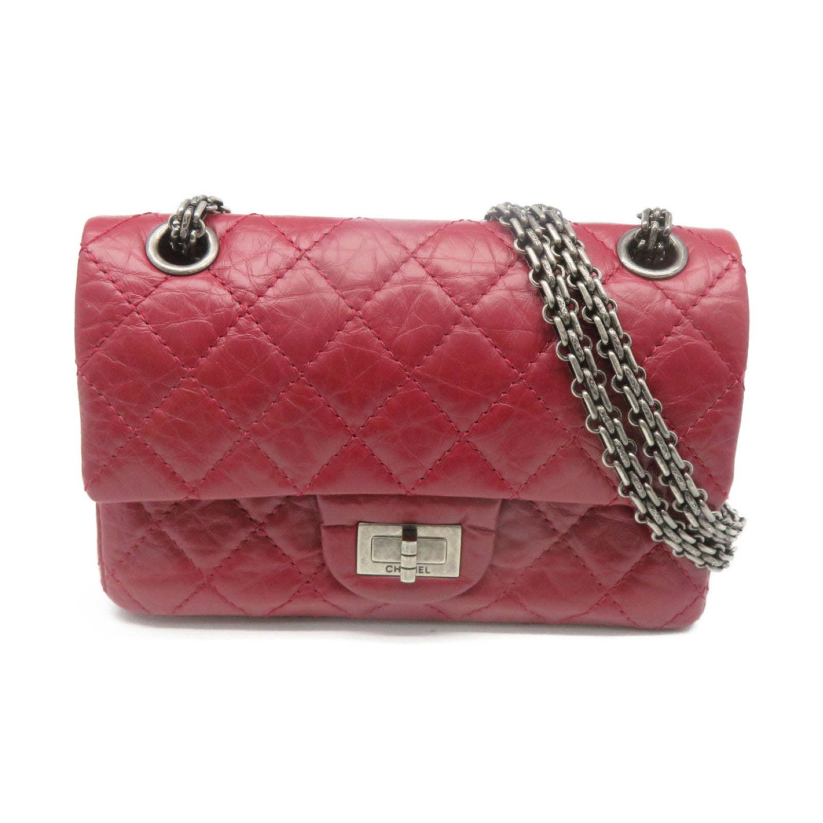 CHANEL Lingge cowhide leather 2.55 Chain Shoulder Bag silver buckle chain shoulder bag wine red
