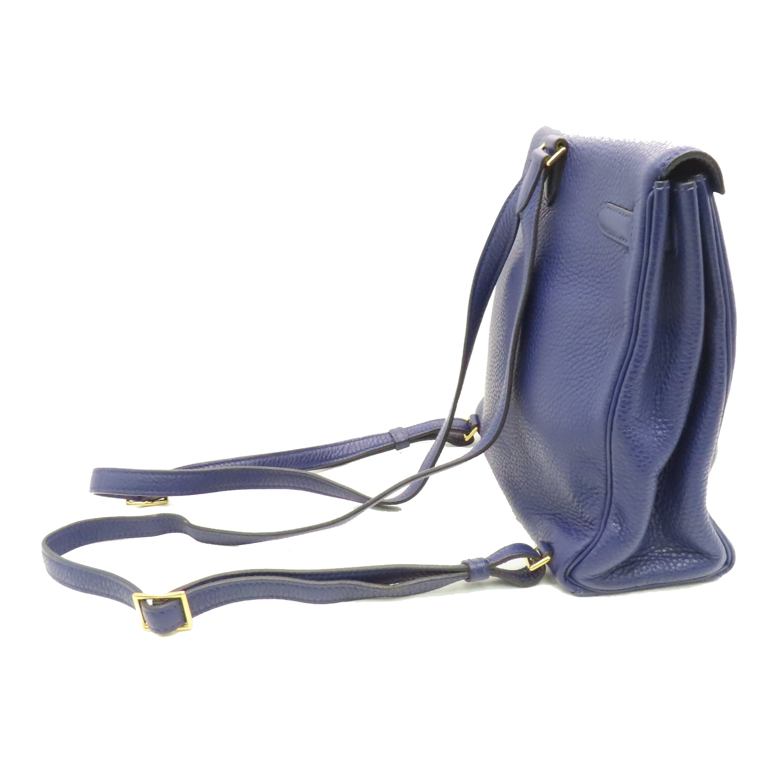 HERMES Taurillon Clemence Leather Kelly Ado Gold Buckle Backpack Sapphire Blue