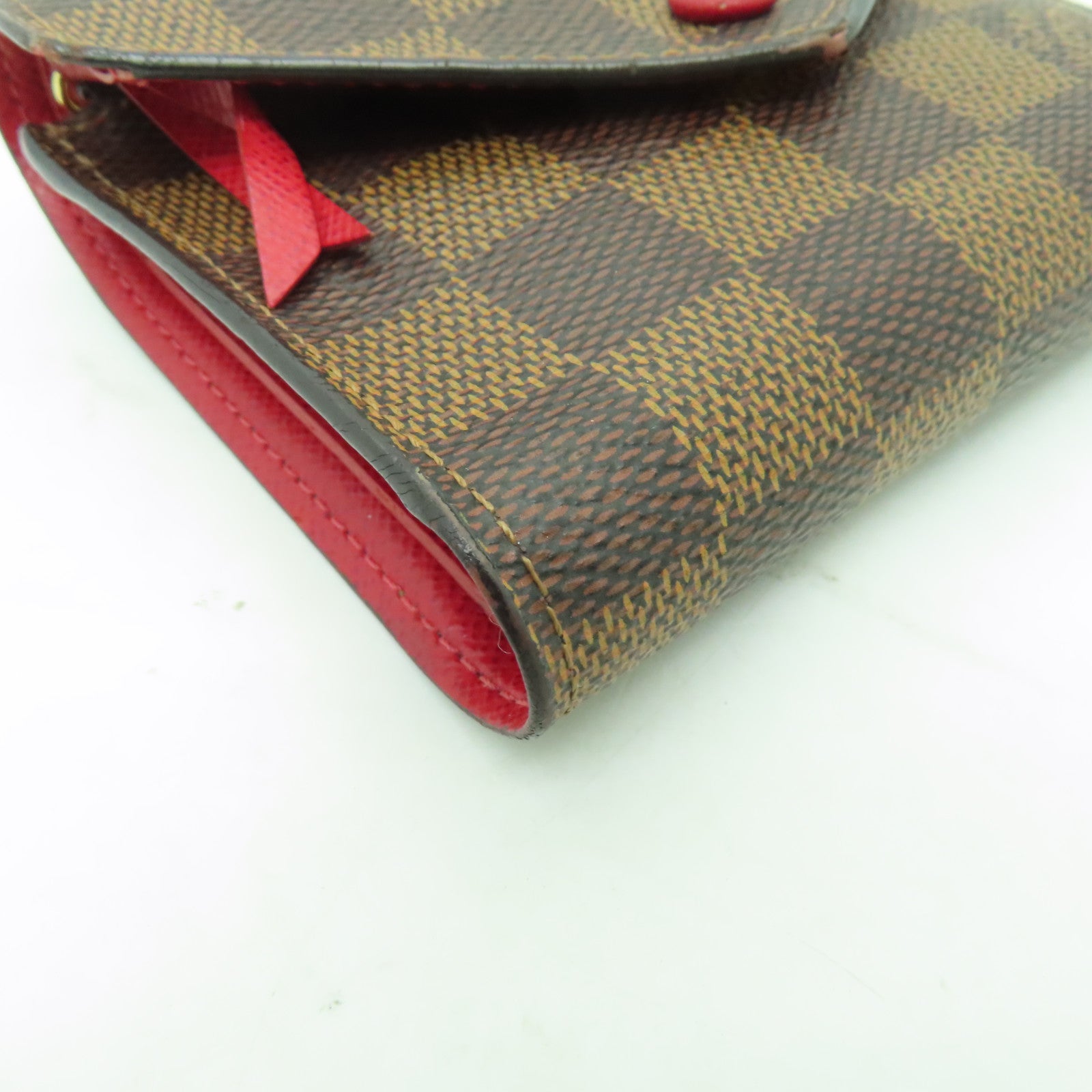 LOUIS VUITTON Damier Ebene Victorine Wallet金扣錢包棕色紅色