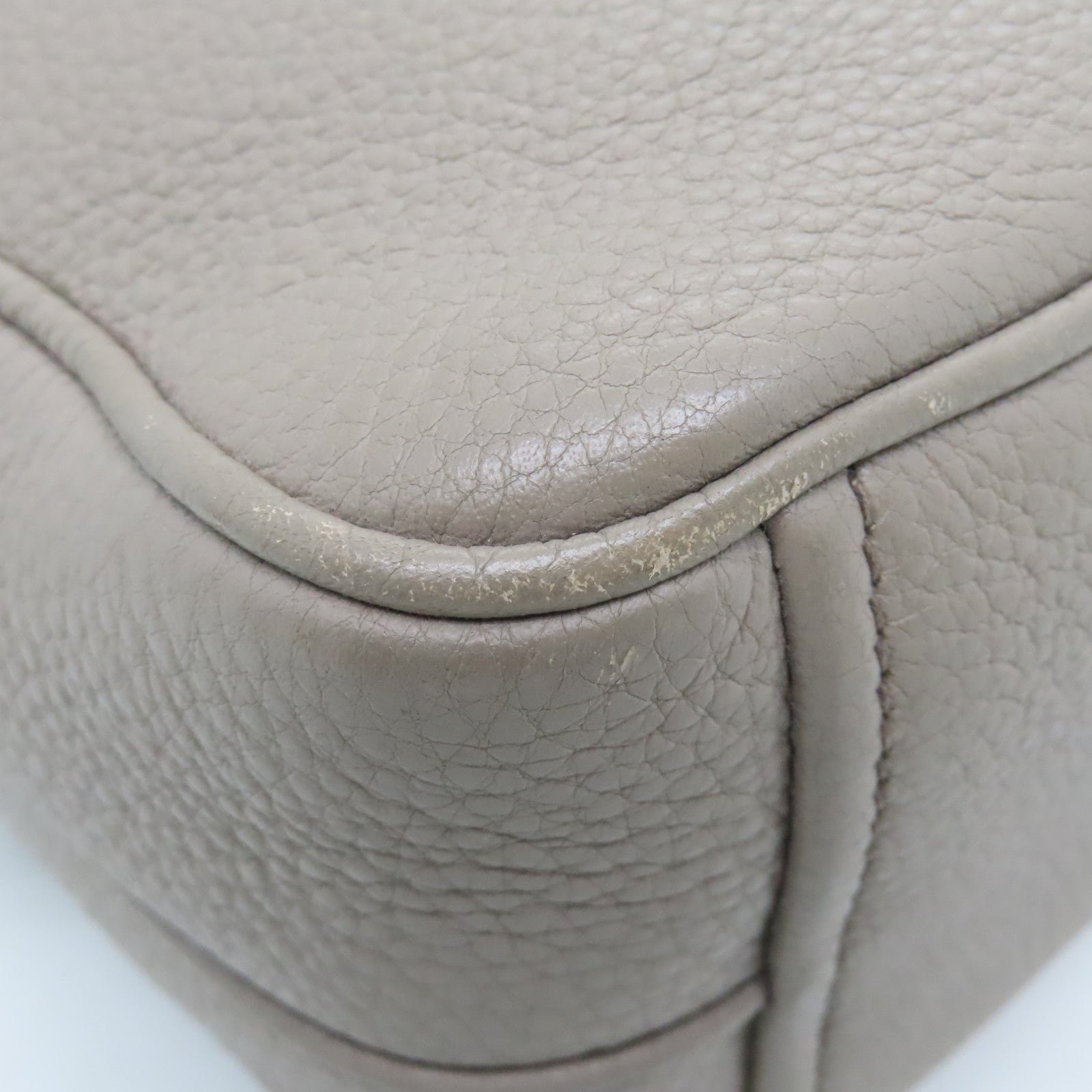 PRADA Leather Shoulder Bag Gold Buckle Gray