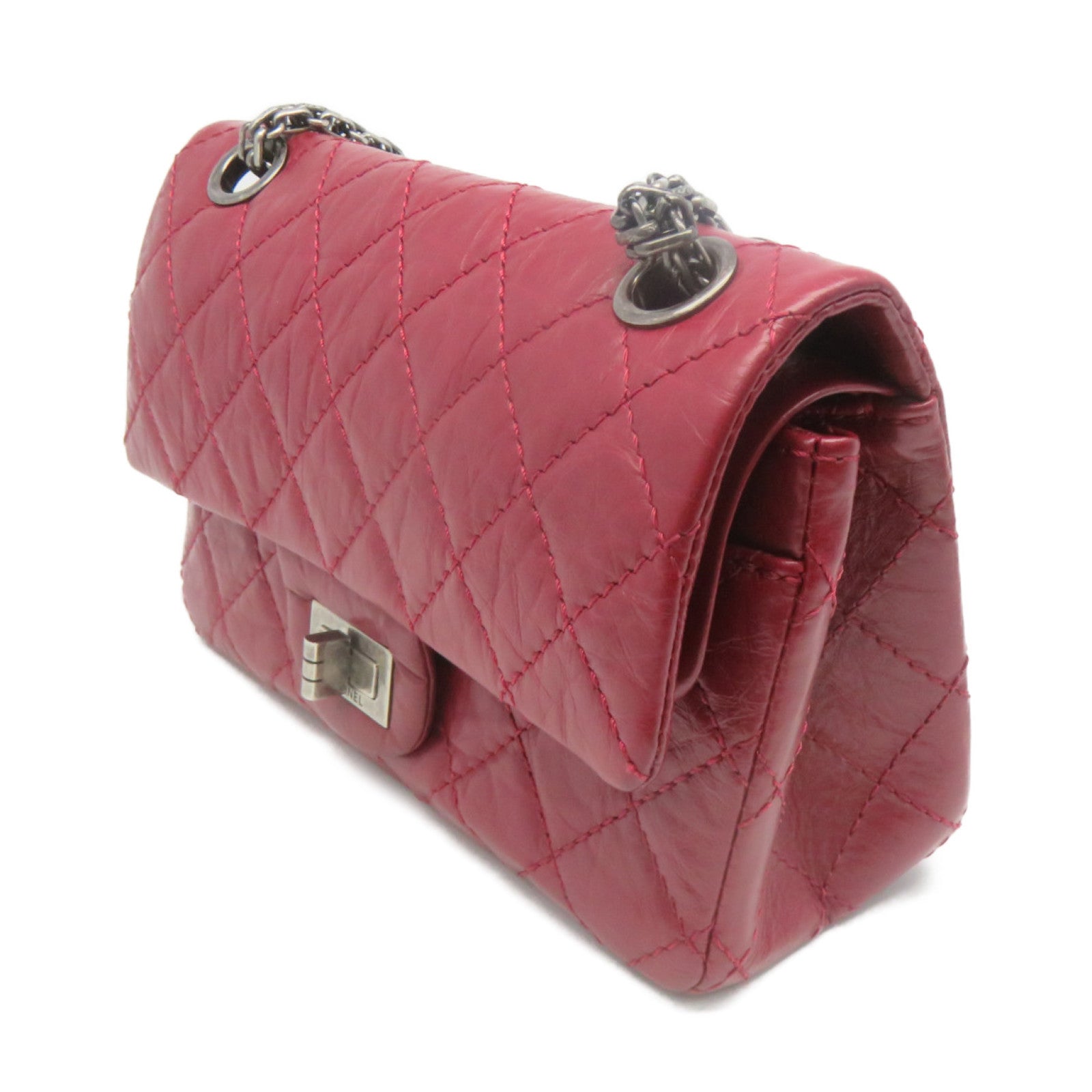 CHANEL Lingge cowhide leather 2.55 Chain Shoulder Bag silver buckle chain shoulder bag wine red