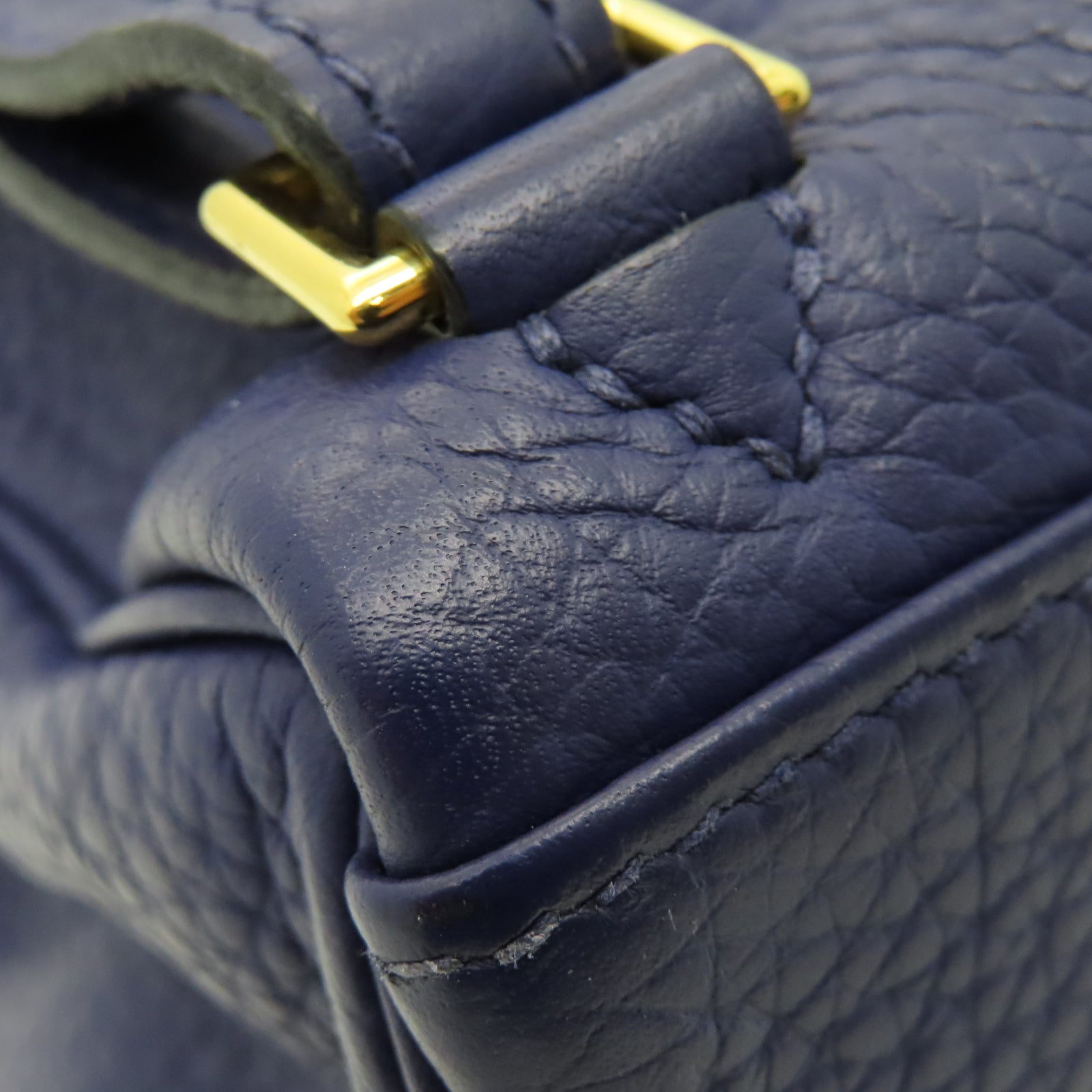 HERMES Taurillon Clemence Leather Kelly Ado Gold Buckle Backpack Sapphire Blue