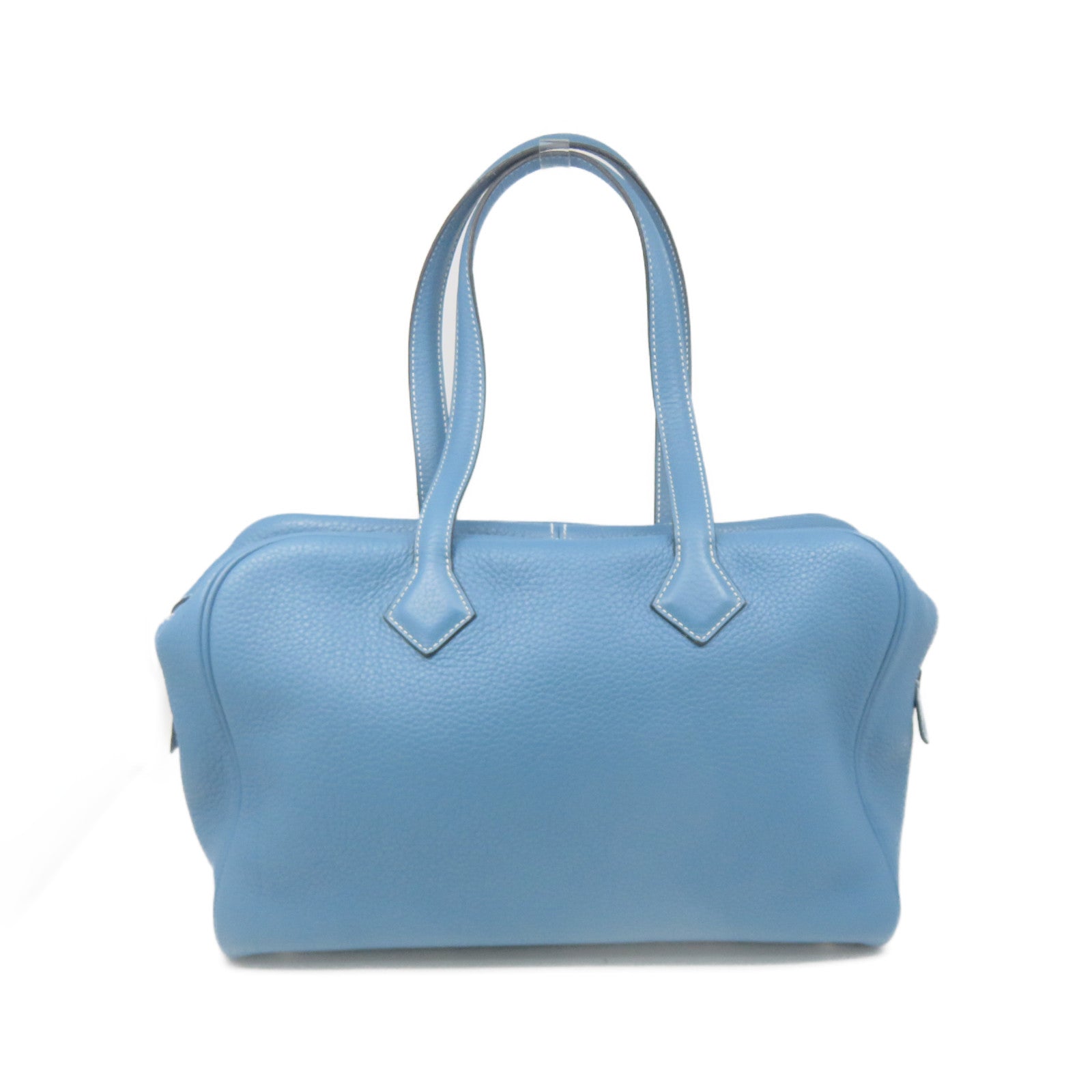 HERMES Clemence Leather Victolia Hand Bag Silver Buckle Hand Bag Blue Jean Blue