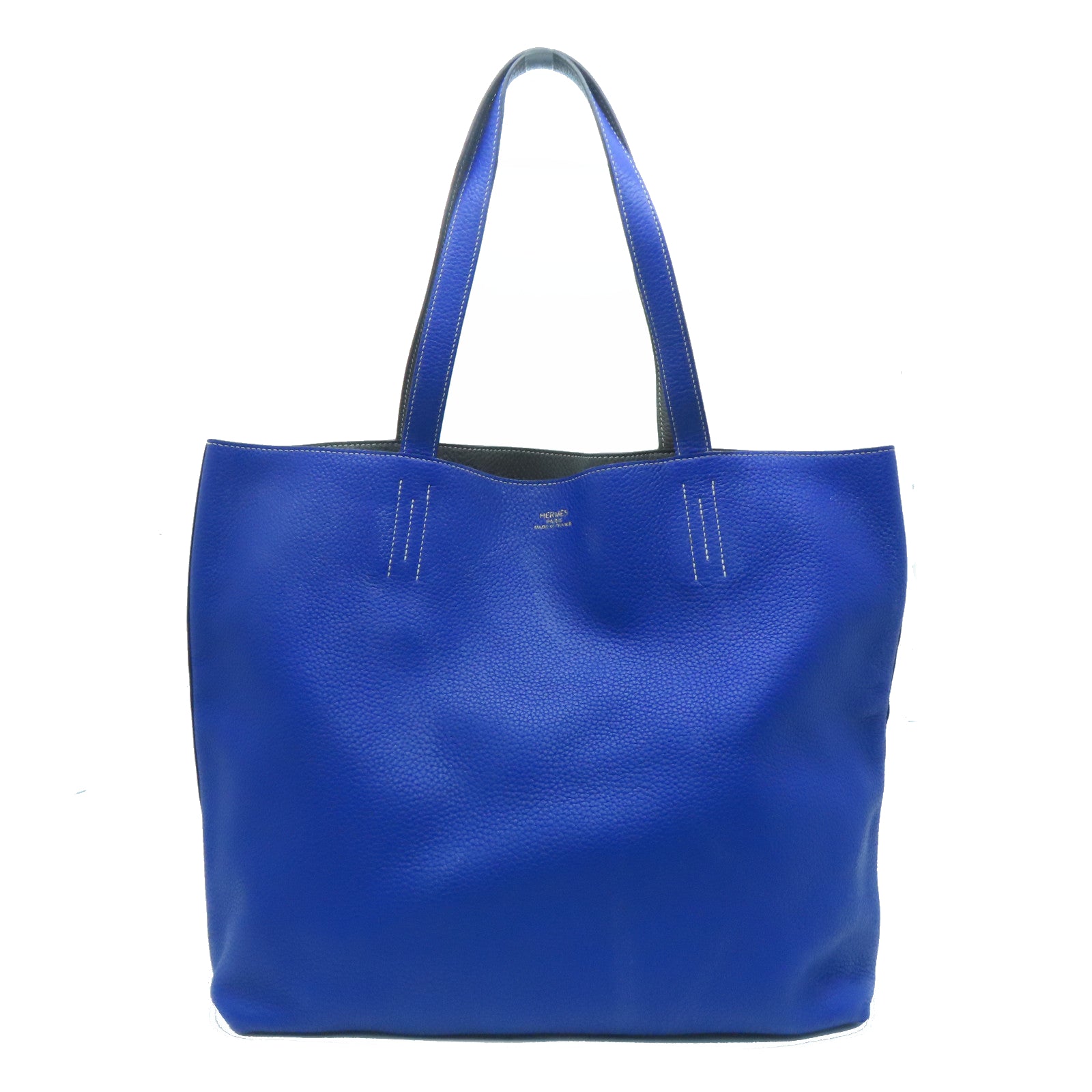 HERMES [Sharp Discount] Clemence Leather Double Sens Handle Bag / Shoulder Bag Bleu Electrique Blue / Gray