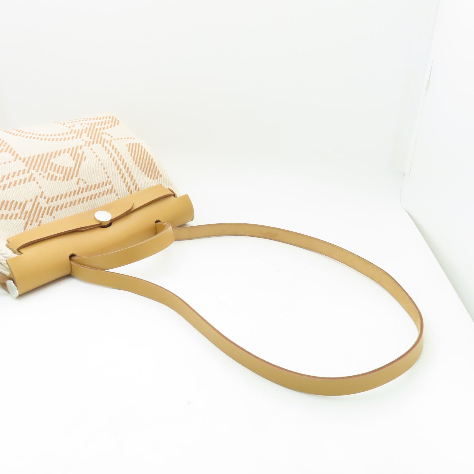 HERMES 帆布Herbag PM銀扣手挽肩背兩用袋Naturel Sable/Ecru米色/棕色