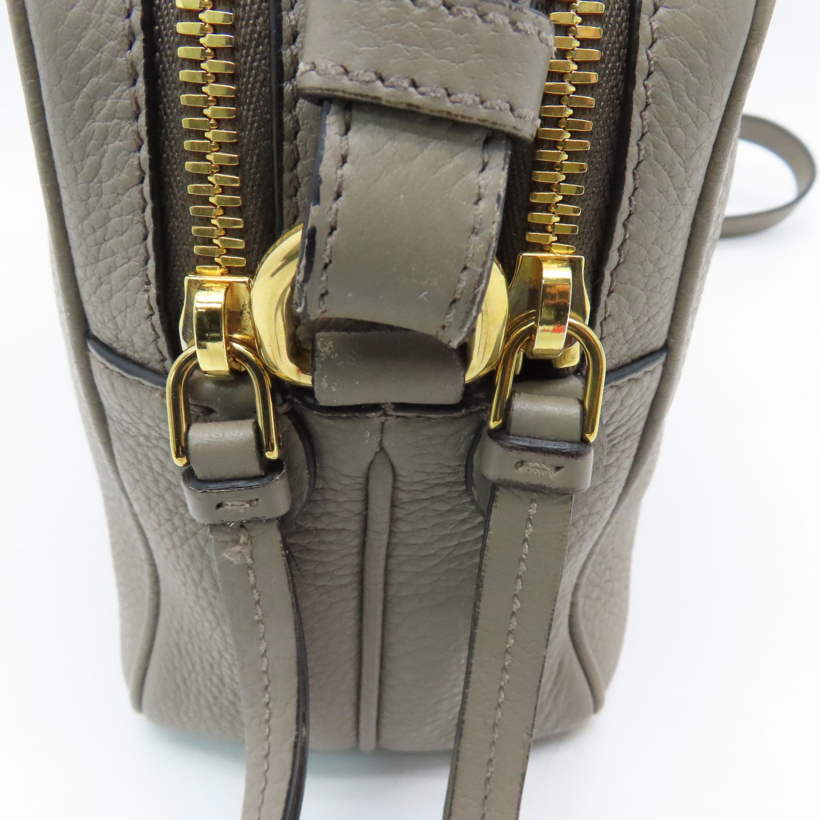 PRADA Leather Shoulder Bag Gold Buckle Gray
