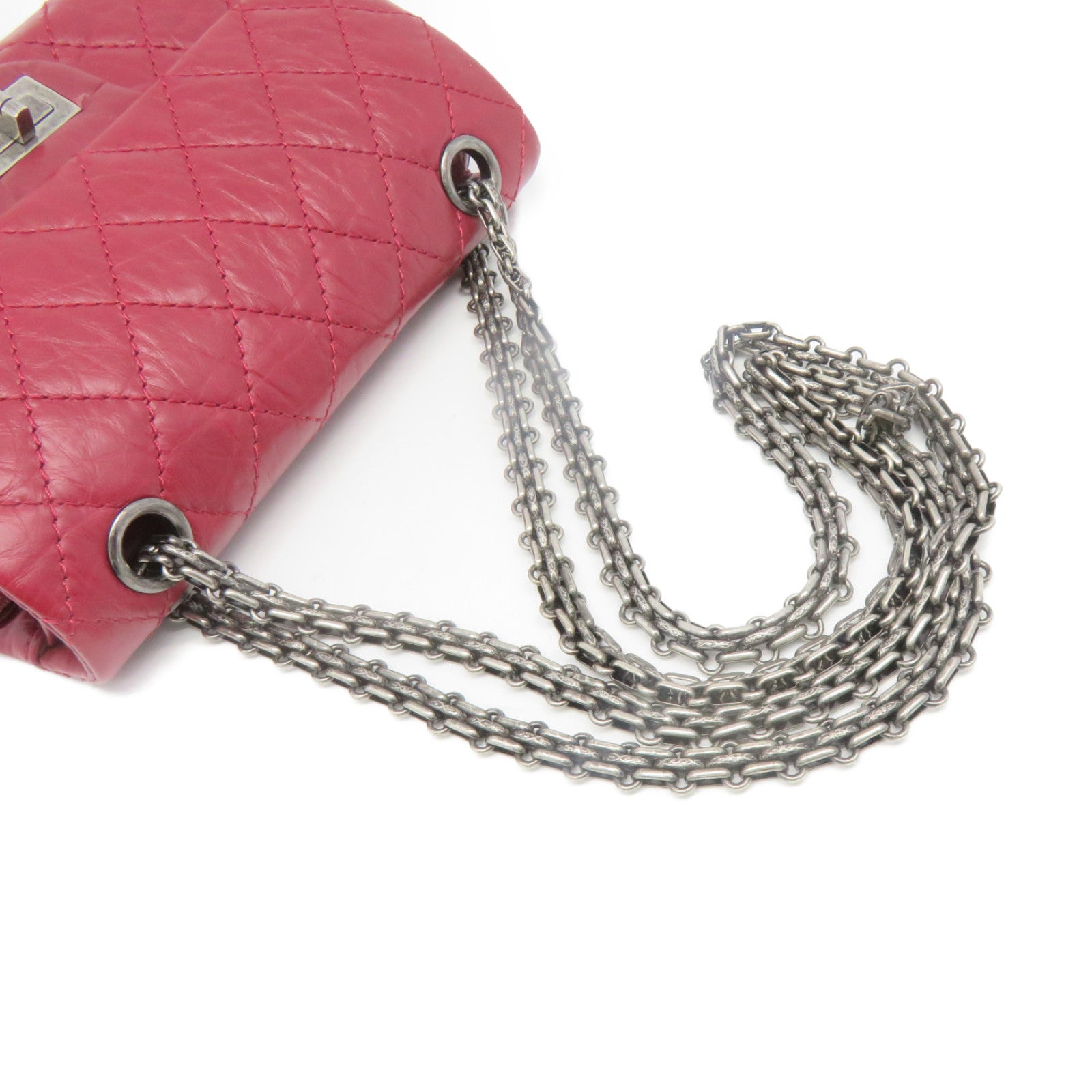 CHANEL Lingge cowhide leather 2.55 Chain Shoulder Bag silver buckle chain shoulder bag wine red