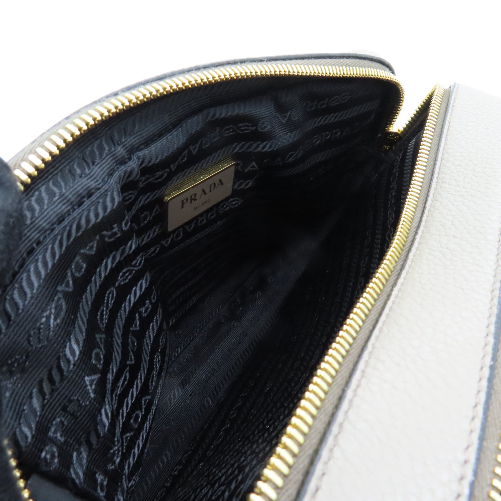 PRADA Leather Shoulder Bag Gold Buckle Gray
