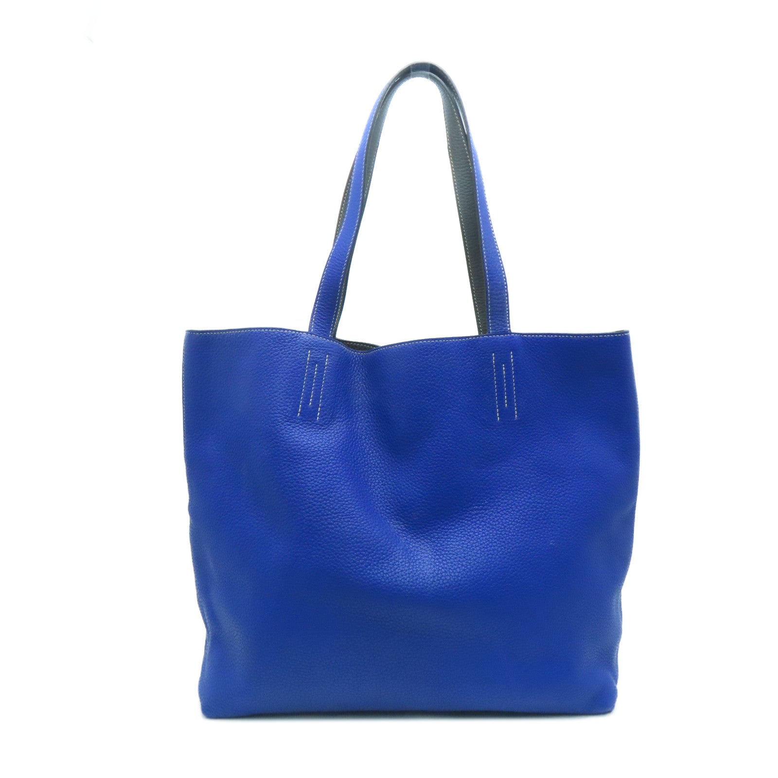 HERMES [Sharp Discount] Clemence Leather Double Sens Handle Bag / Shoulder Bag Bleu Electrique Blue / Gray