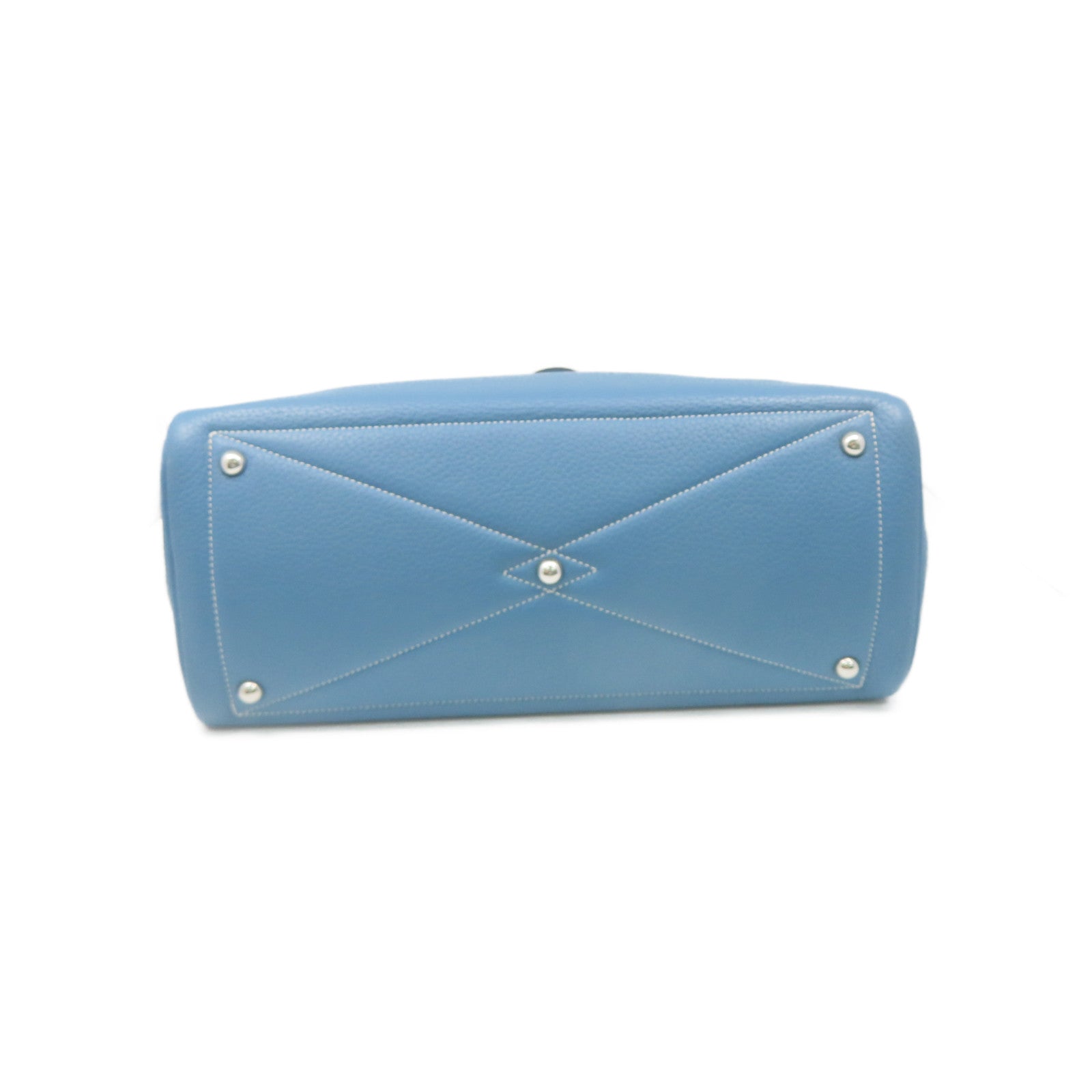 HERMES Clemence Leather Victolia Hand Bag Silver Buckle Hand Bag Blue Jean Blue