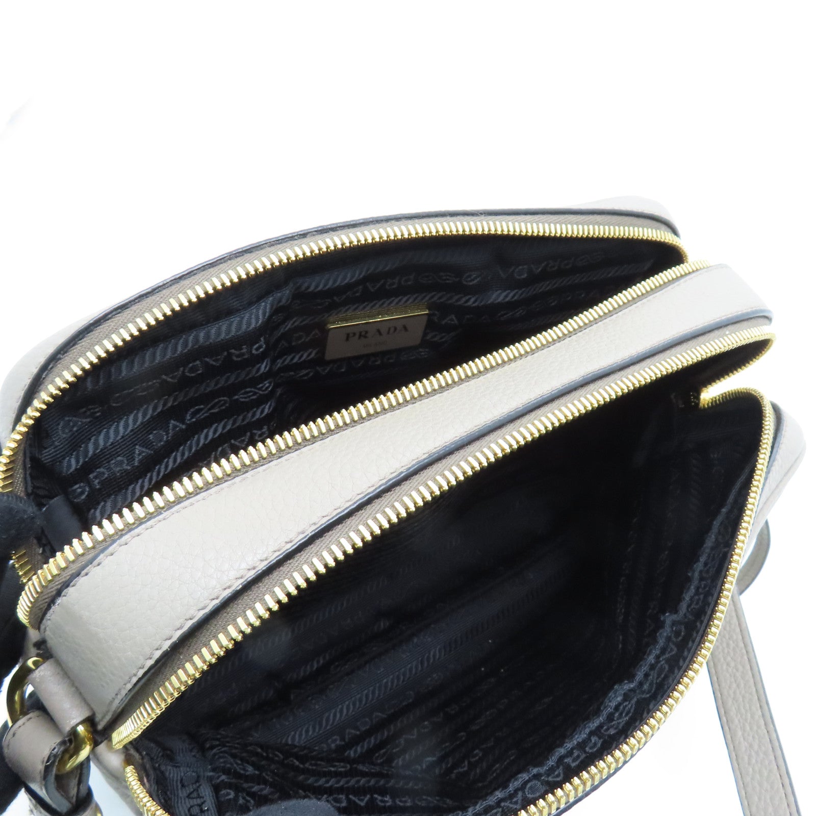 PRADA Leather Shoulder Bag Gold Buckle Gray