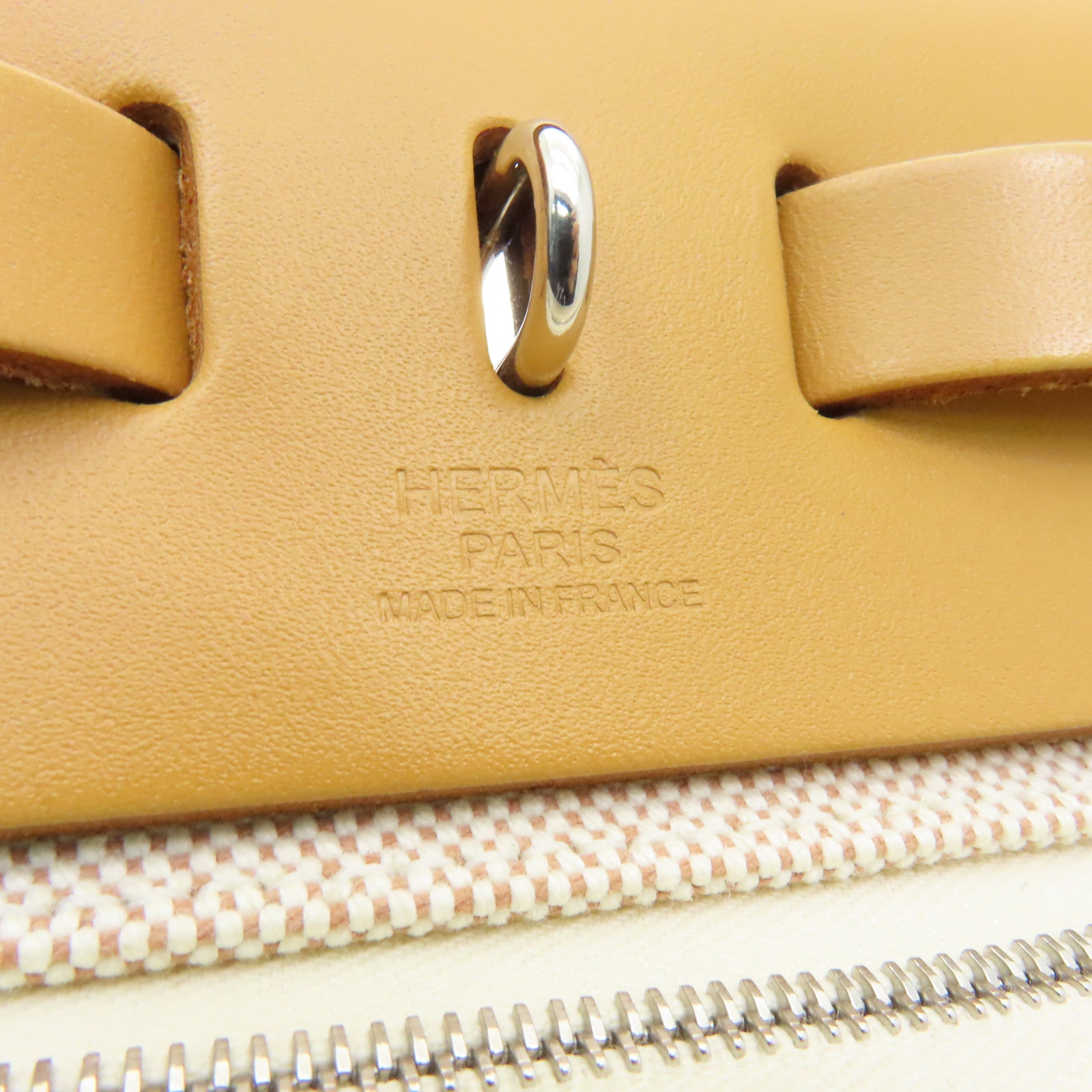 HERMES 帆布Herbag PM銀扣手挽肩背兩用袋Naturel Sable/Ecru米色/棕色