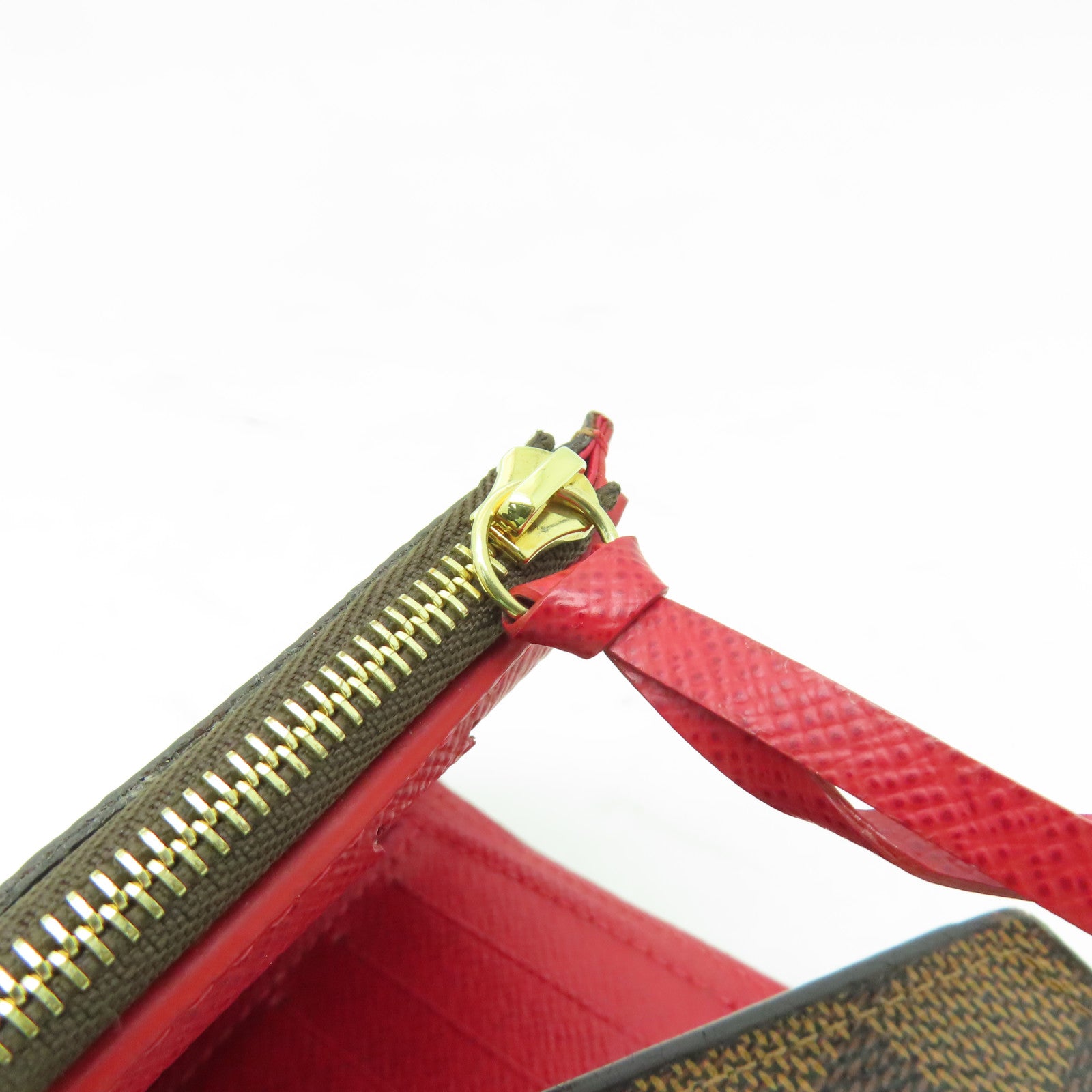 LOUIS VUITTON Damier Ebene Victorine Wallet金扣錢包棕色紅色
