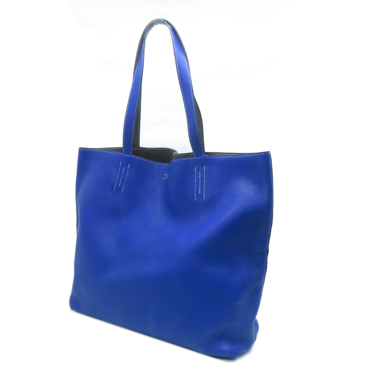 HERMES [Sharp Discount] Clemence Leather Double Sens Handle Bag / Shoulder Bag Bleu Electrique Blue / Gray
