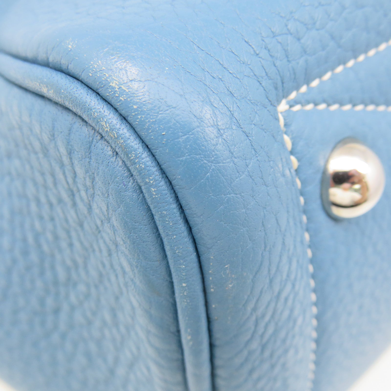 HERMES Clemence Leather Victolia Hand Bag Silver Buckle Hand Bag Blue Jean Blue