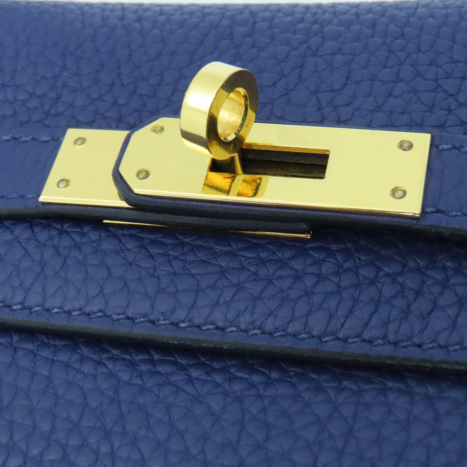 HERMES Taurillon Clemence Leather Kelly Ado Gold Buckle Backpack Sapphire Blue