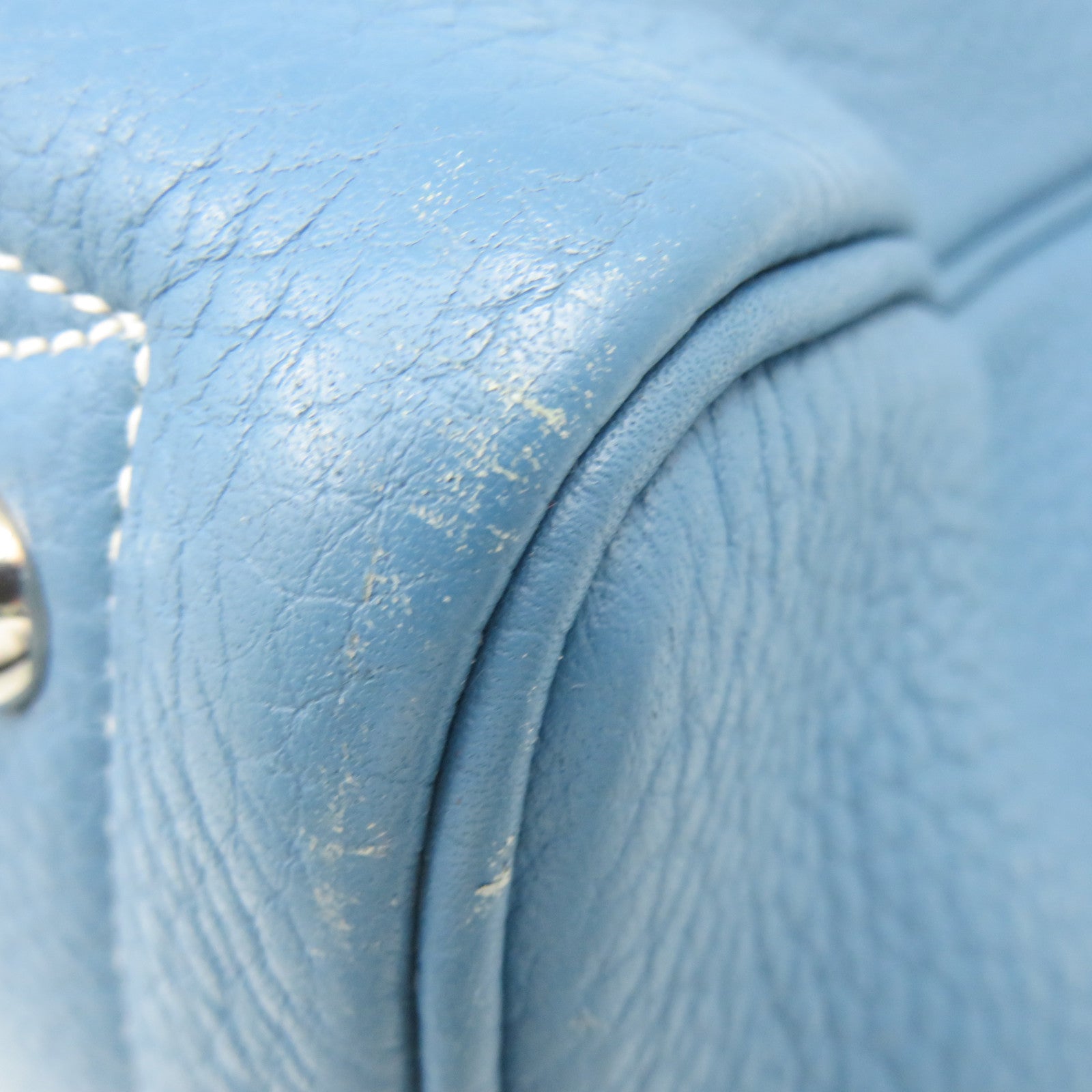HERMES Clemence Leather Victolia Hand Bag Silver Buckle Hand Bag Blue Jean Blue