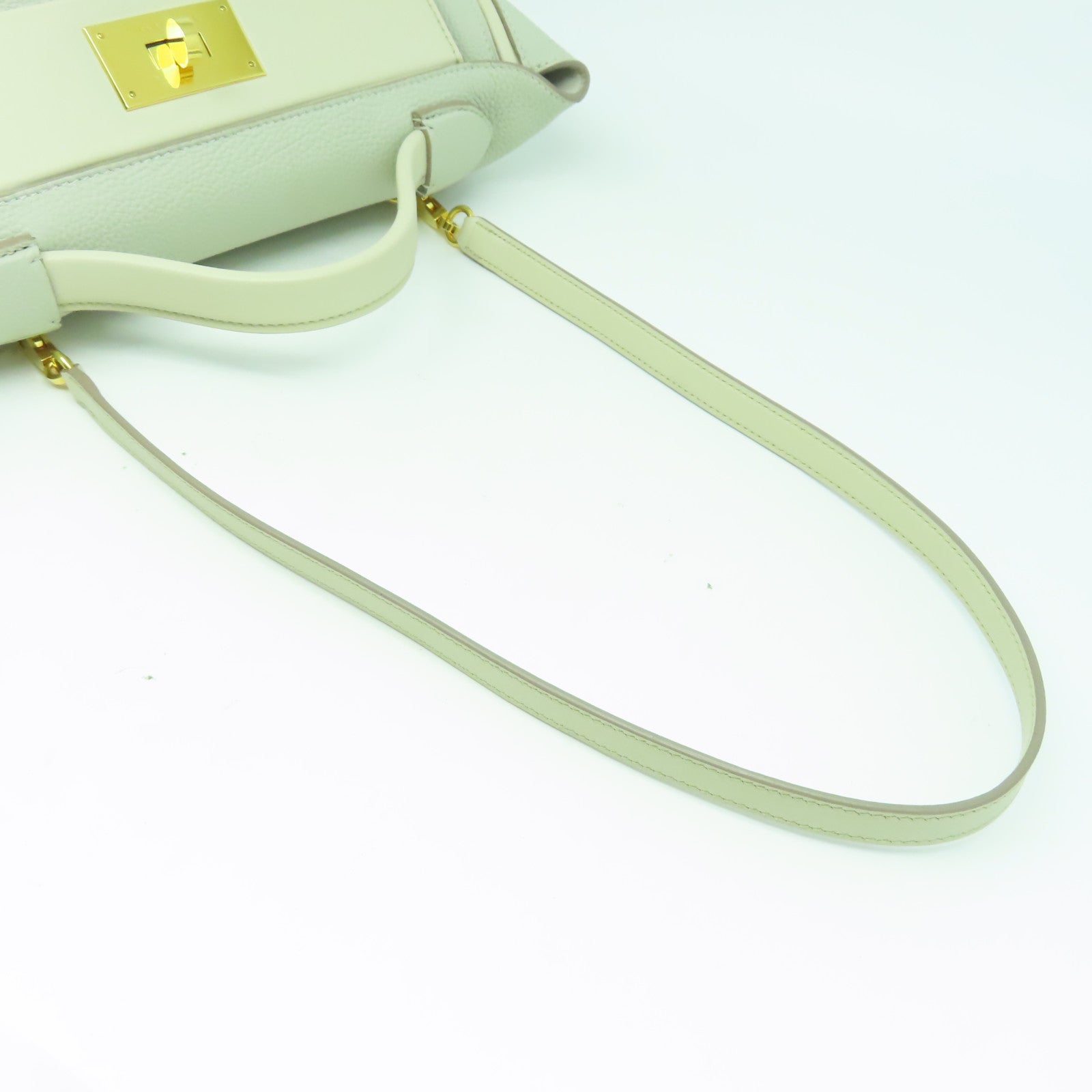HERMES Clemence皮革2424金扣手挽肩背兩用袋珍珠灰色